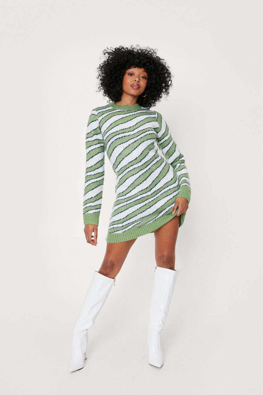 130 Petite Fluffy Knit Zebra Design Mini Dress image number 2