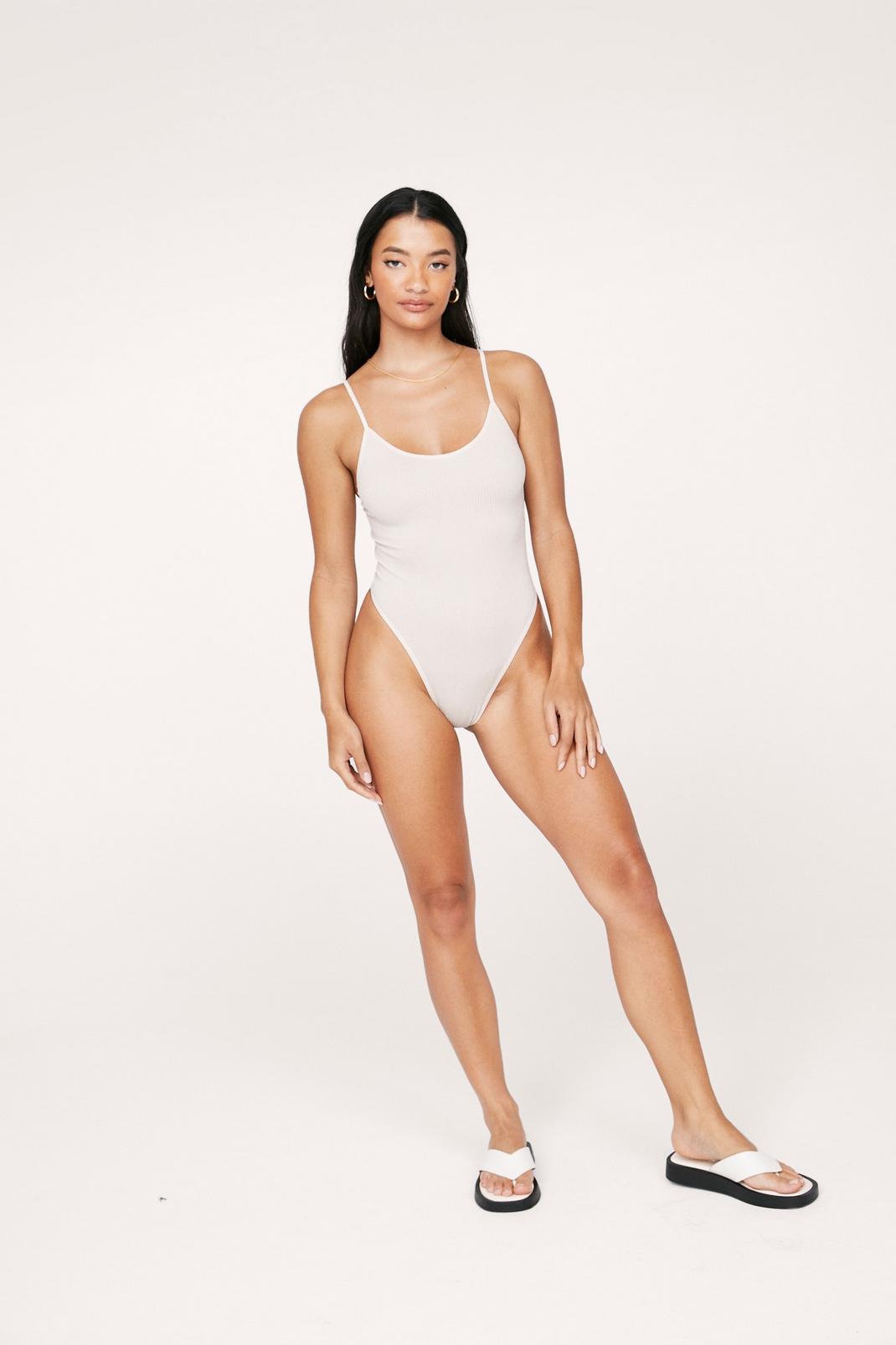 Stone Recycled Ribbed Seamless High Leg Bodysuit image number 1