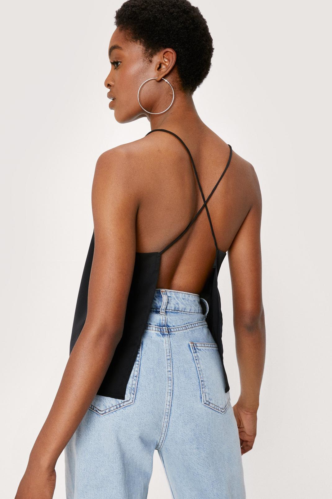 Black Strappy Open Back Cami Top image number 1