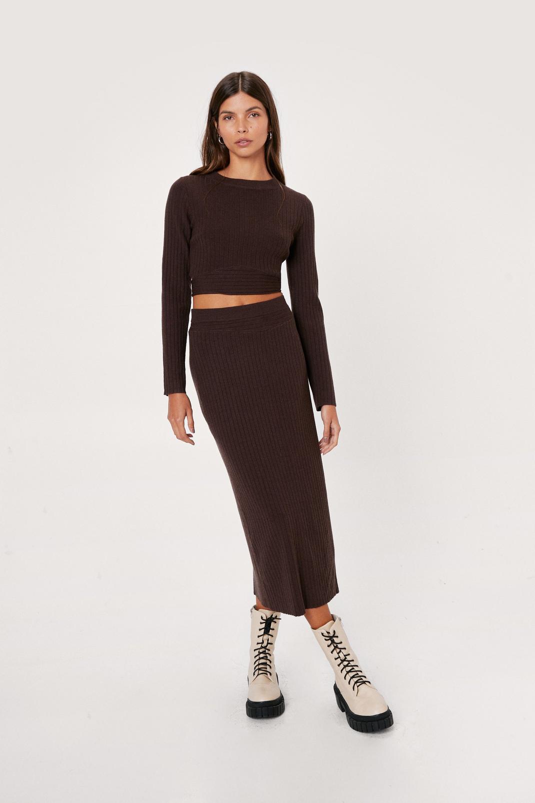 Ribbed Tie Back Cropped Top and Midi Skirt Set image number 1