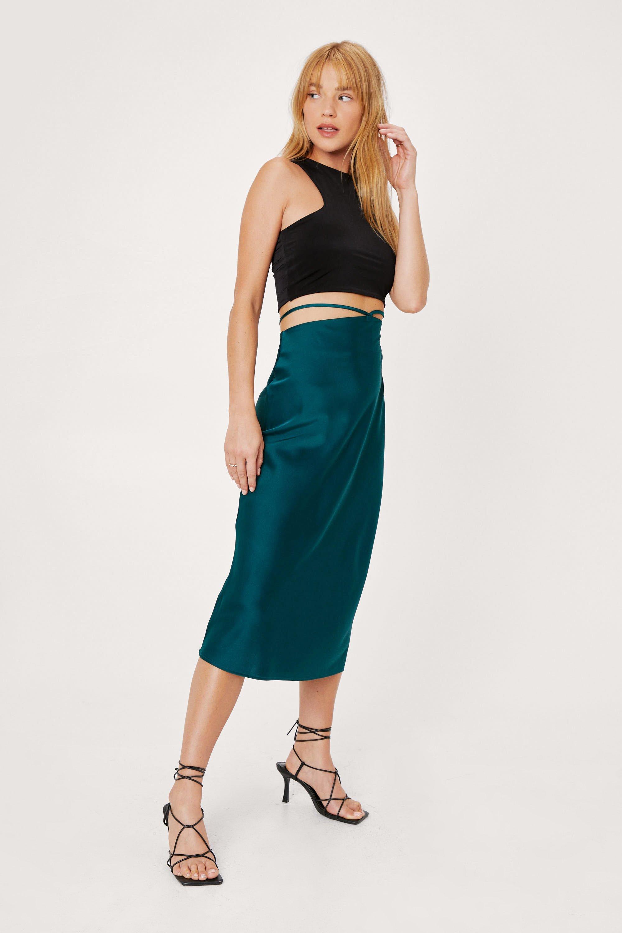 Petite Strappy Cut Out Satin Midi Skirt Nasty Gal