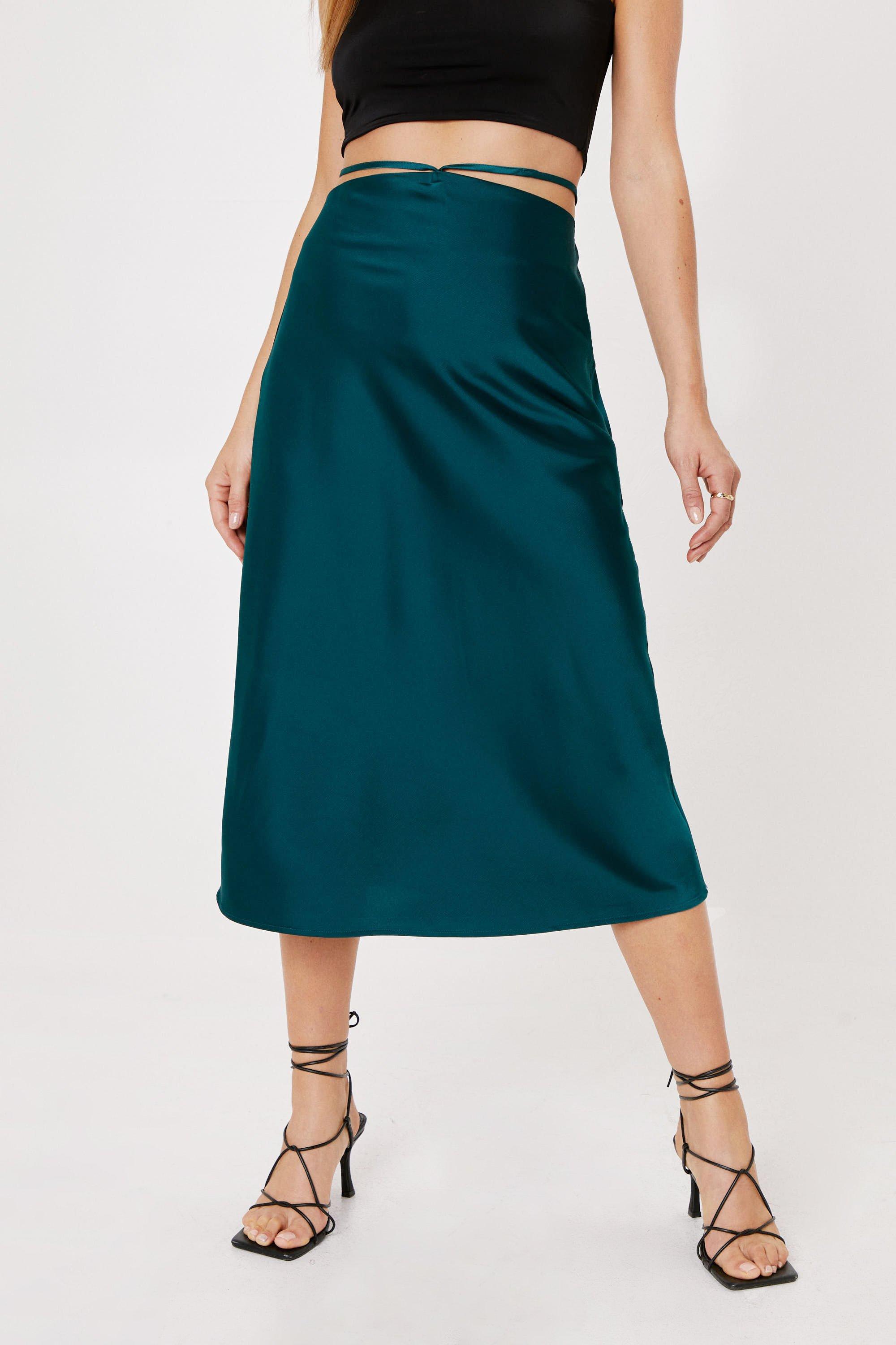 Petite Strappy Cut Out Satin Midi Skirt Nasty Gal