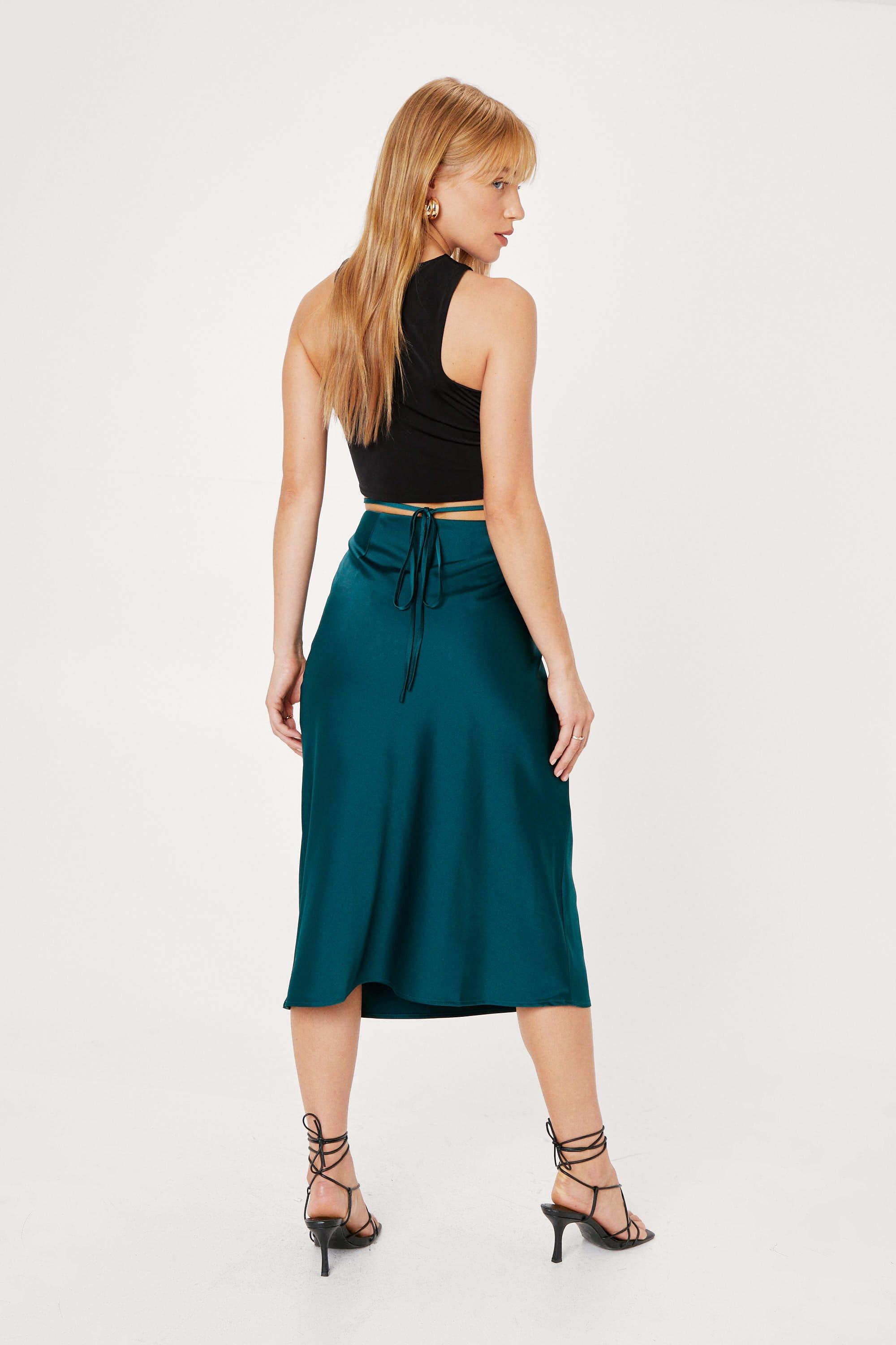 Petite satin shop midi skirt