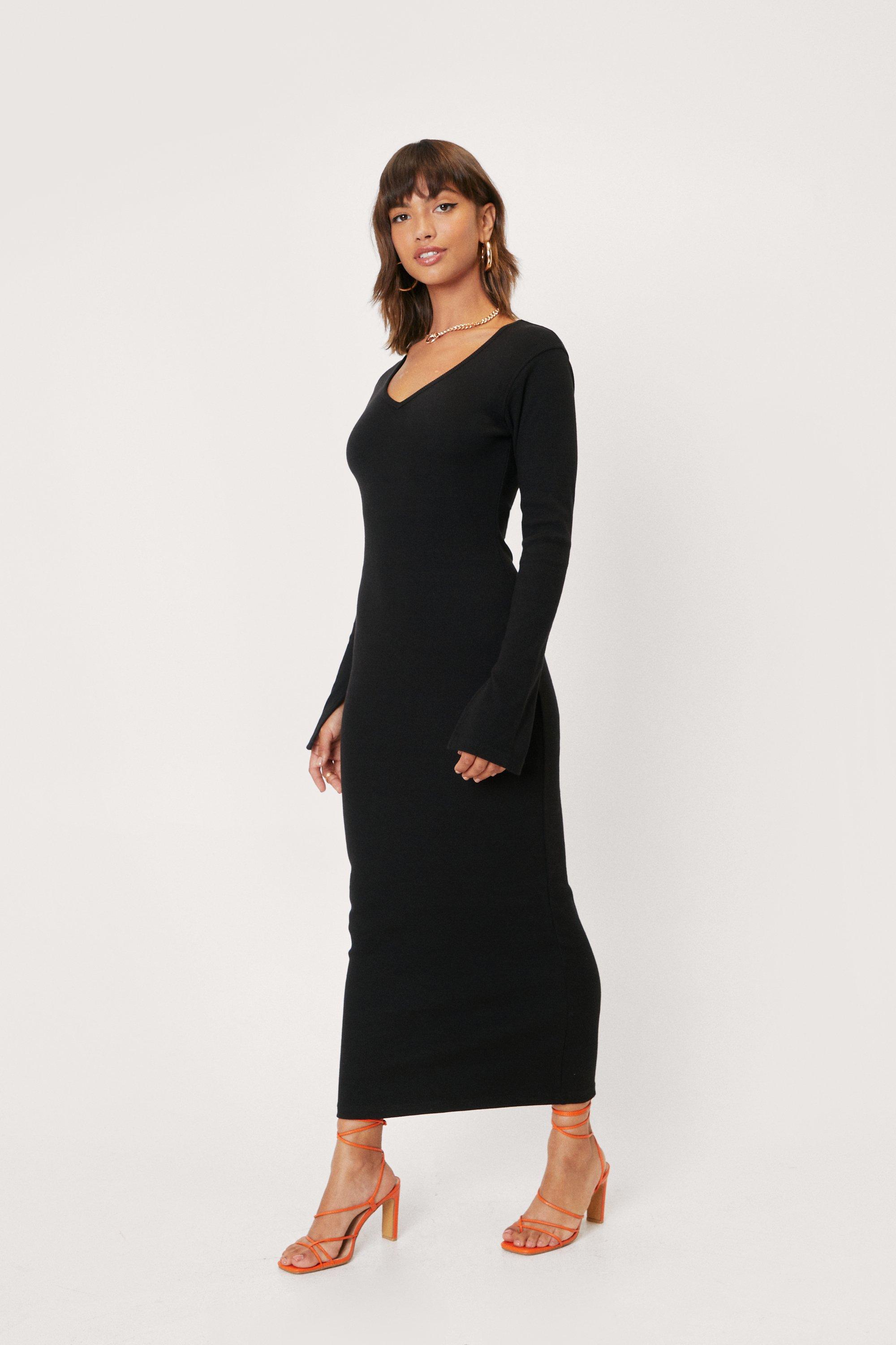 Long sleeve shop maxi ribbed dress