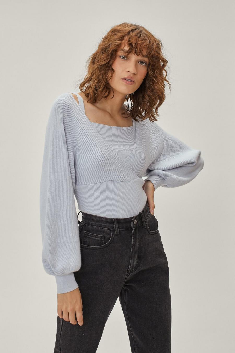 Knitted Off Shoulder Balloon Sleeve Sweater