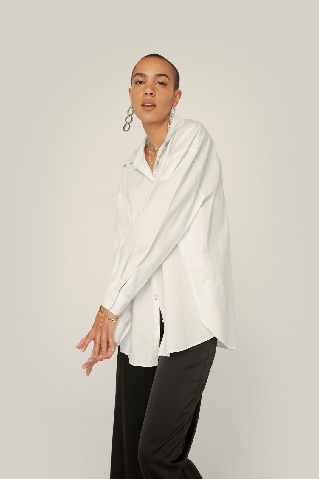 White Organic Oversized Cotton Shirt image number 1