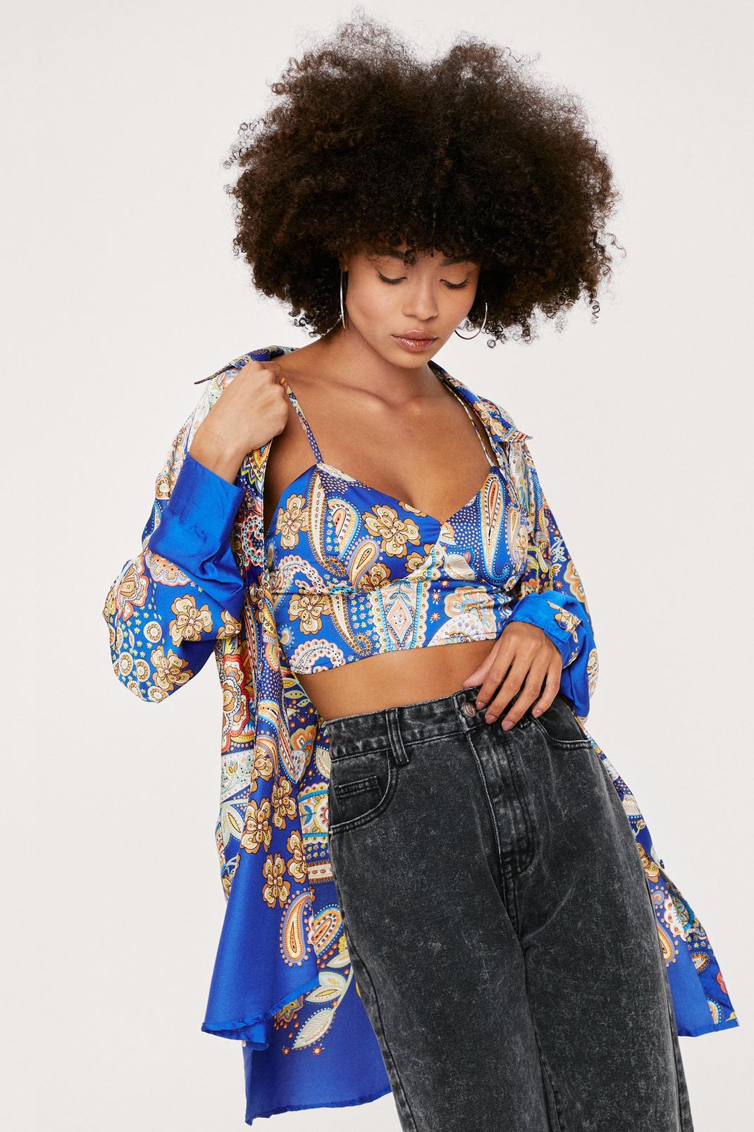 119 Paisley Print Bra Top and Oversized Shirt image number 1