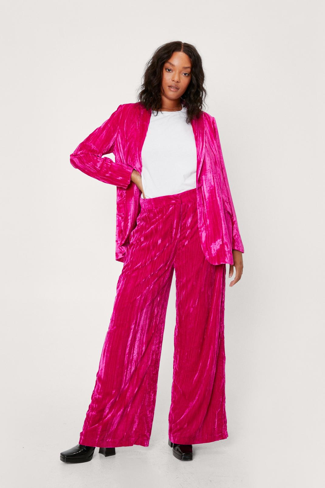 Hot pink Plus Size Velvet Wide Leg Trousers image number 1