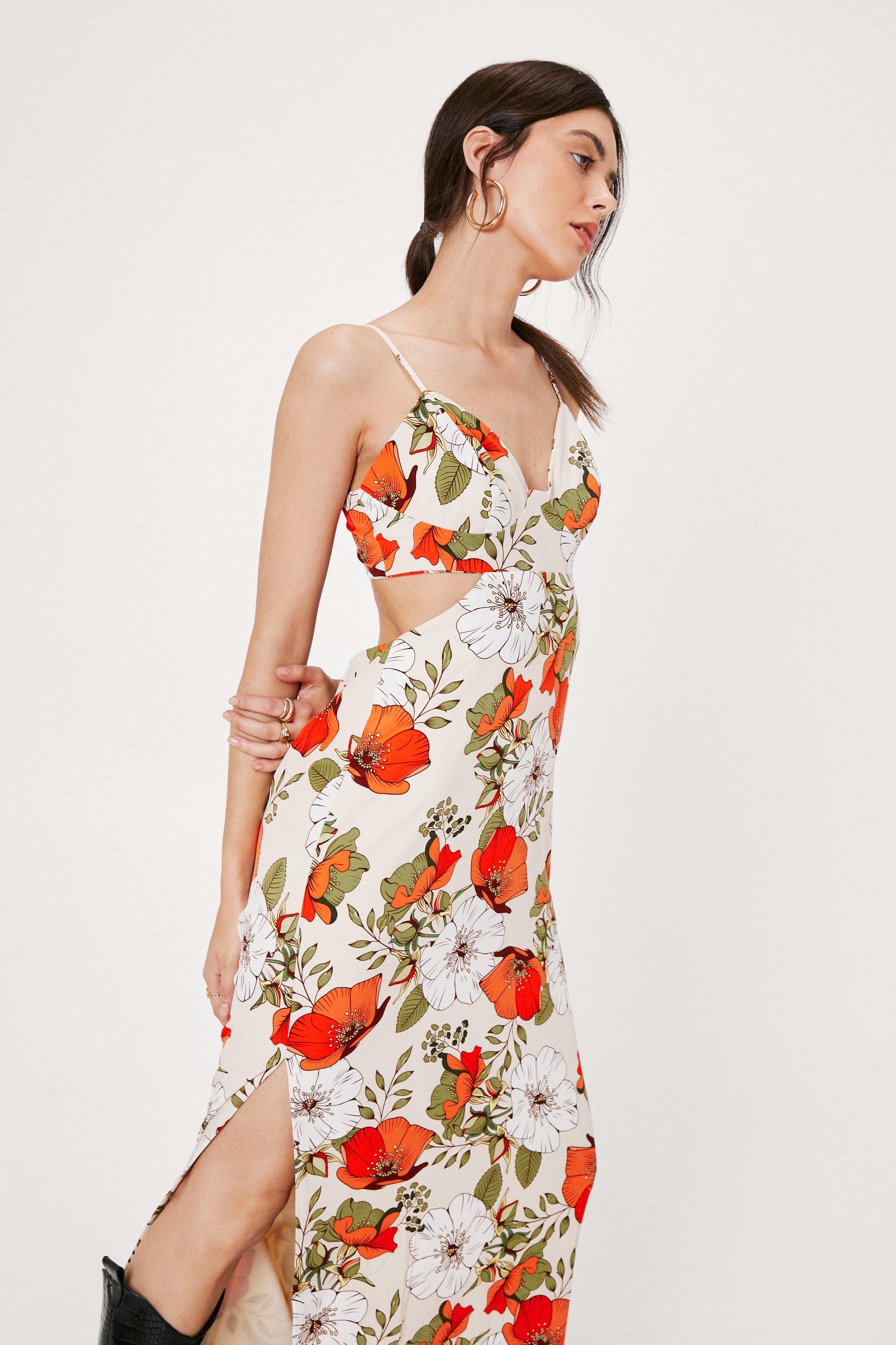 Floral Print Open Back Maxi Slip Dress ...