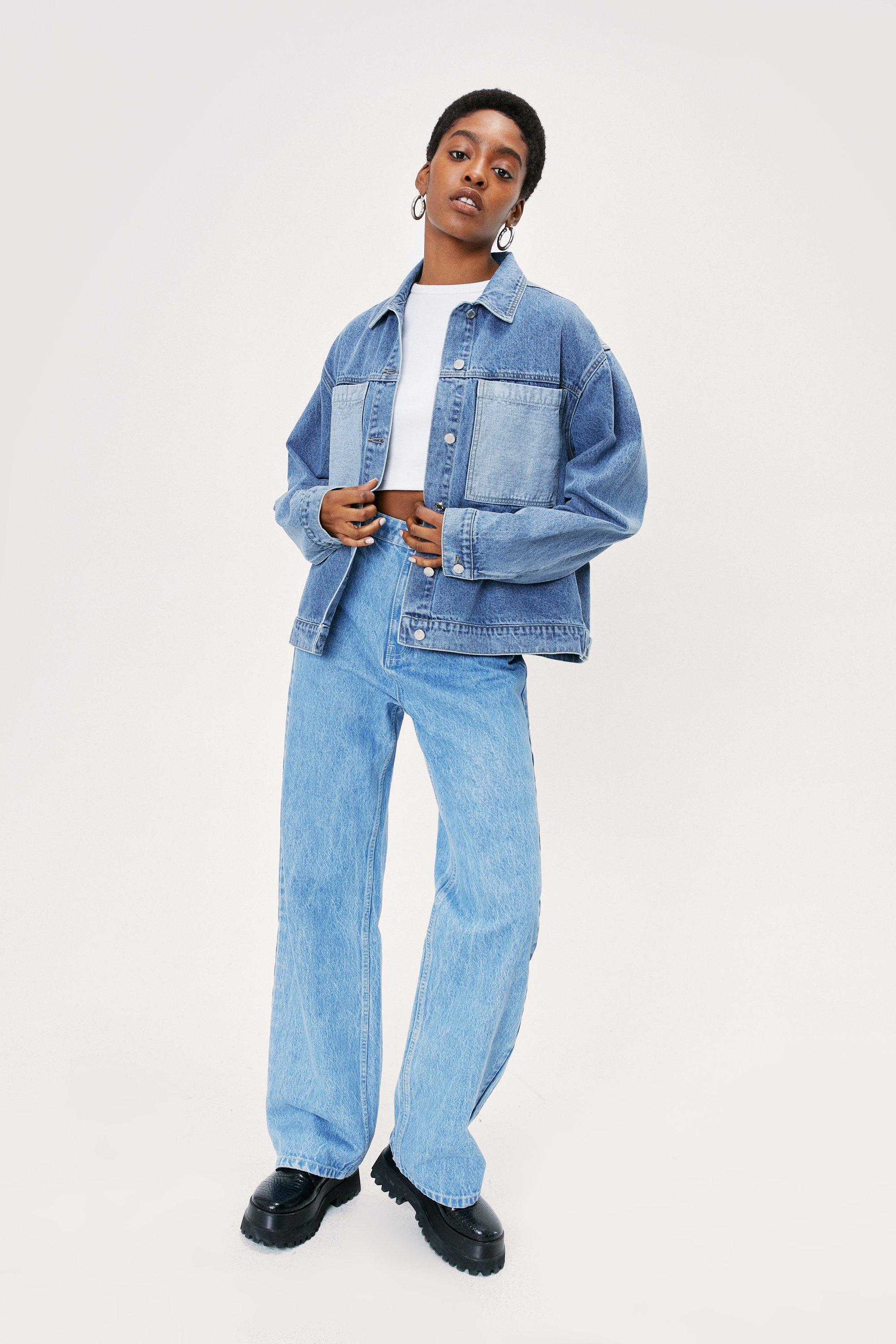 Denim color block outlet jacket