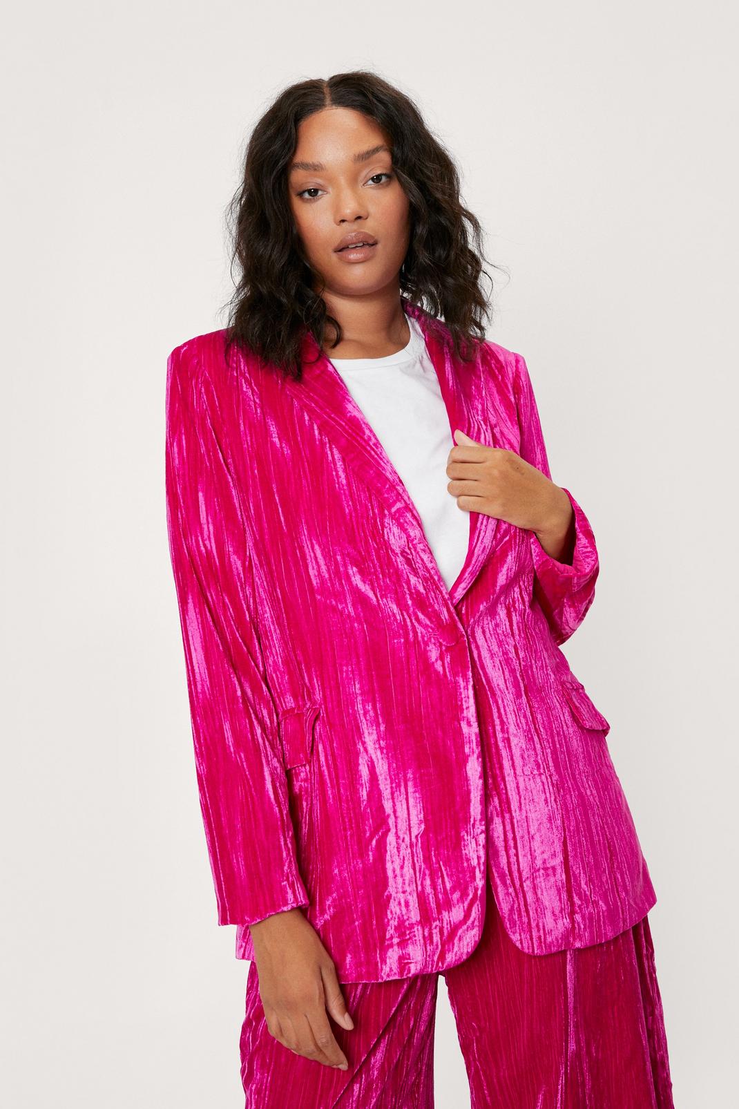 Hot pink Plus Size Textured Velvet Blazer image number 1