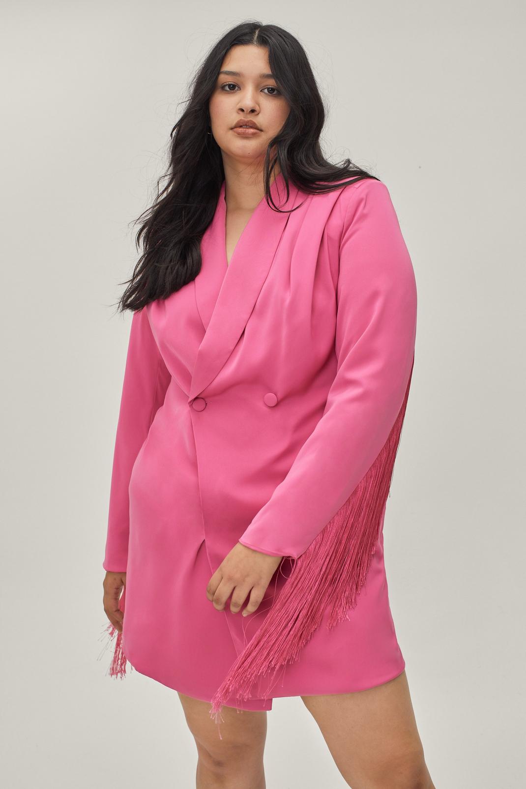 Grande Taille - Robe blazer effet drapé à franges, Hot pink image number 1