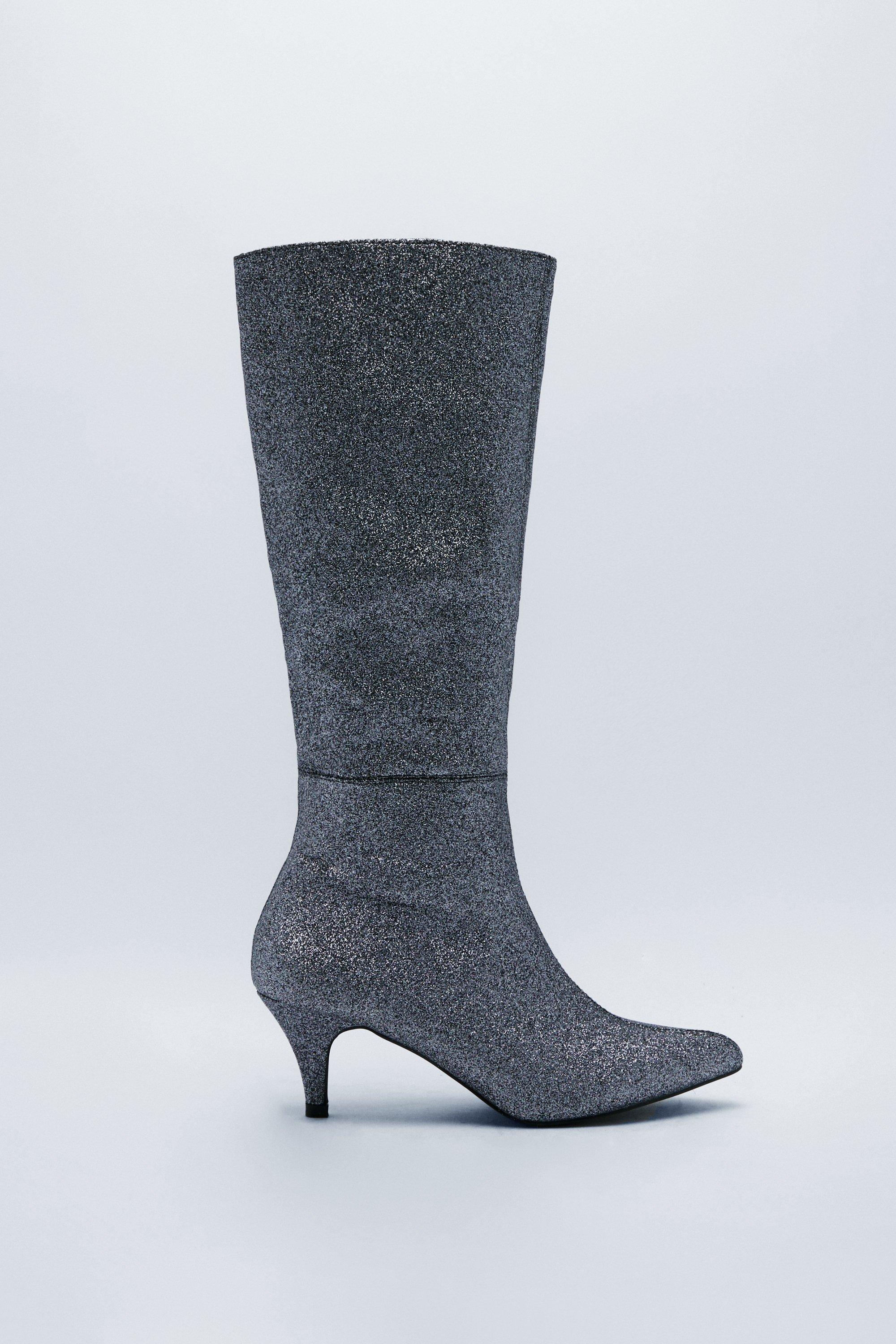 glitter kitten heel boots