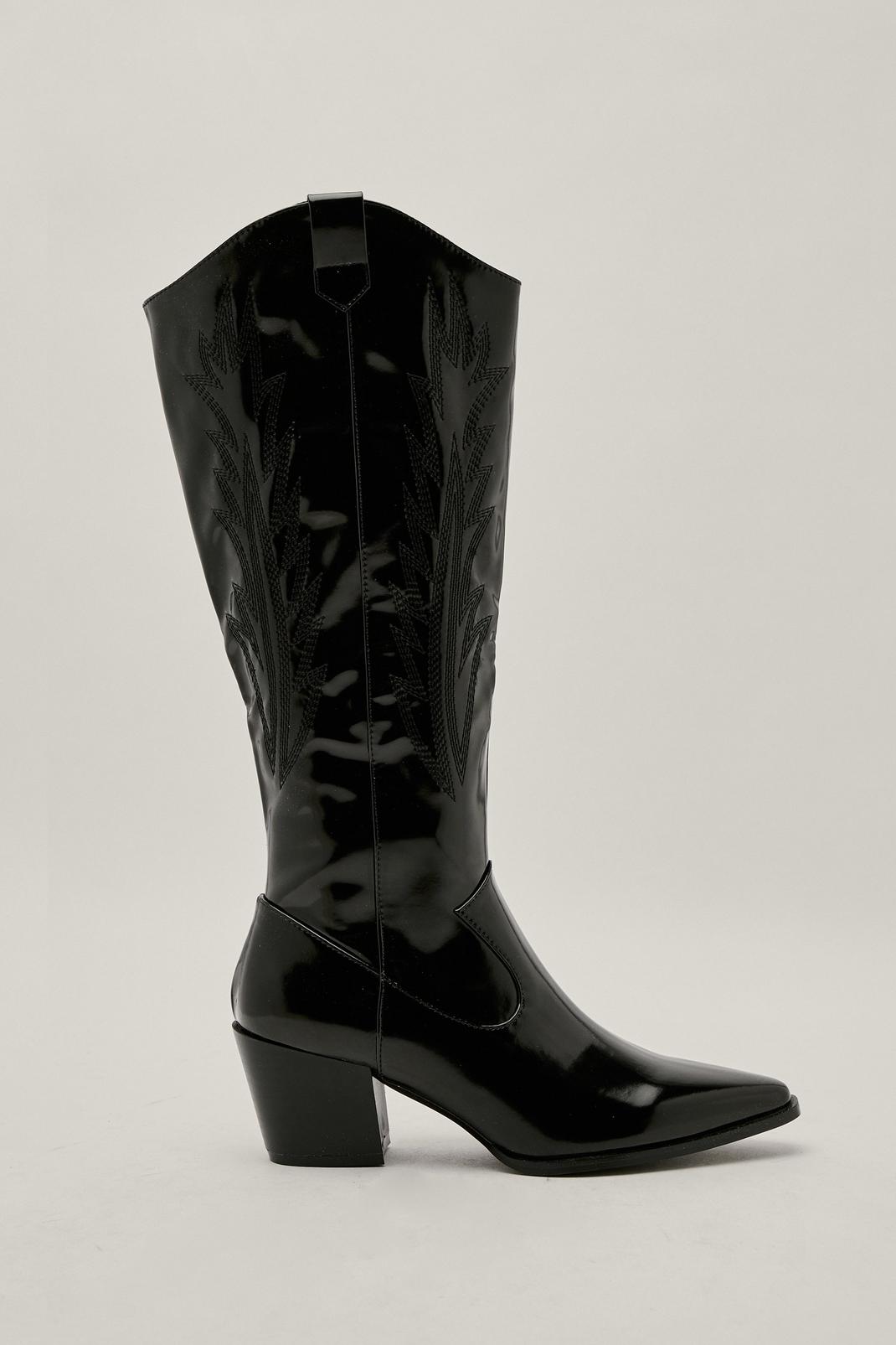 105 Faux Leather Knee High Western Boots image number 2