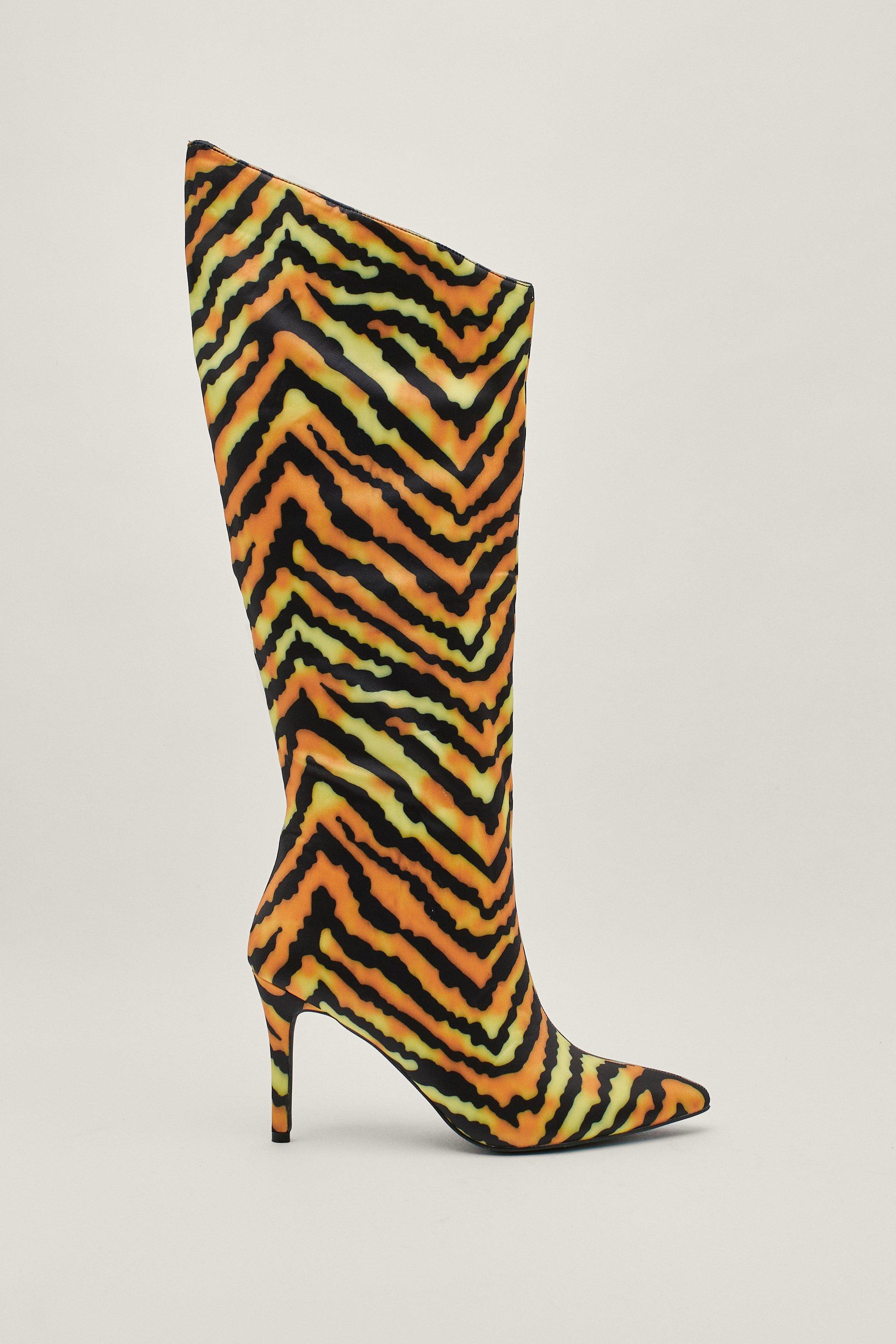 Animal print knee boots best sale