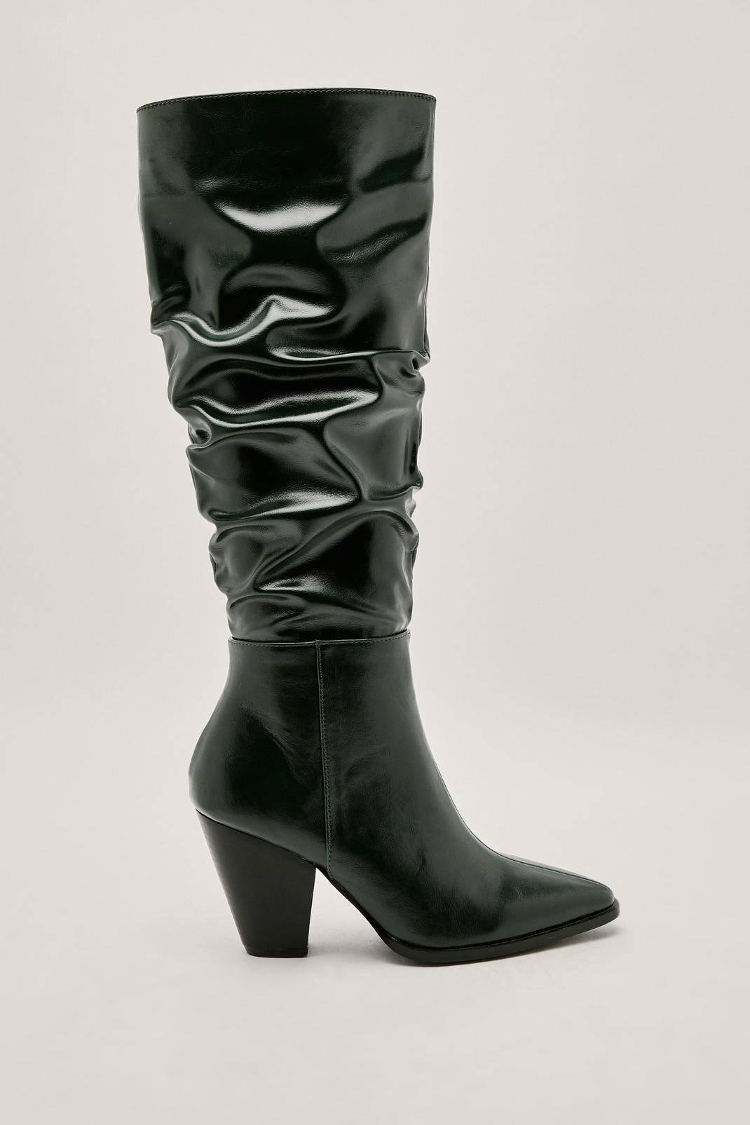 130 Faux Leather Croc Slouchy Knee High Boots image number 2