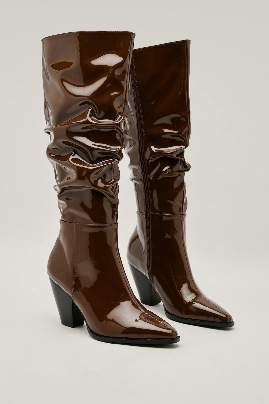 186 Patent Faux Leather Western Knee High Boots image number 2