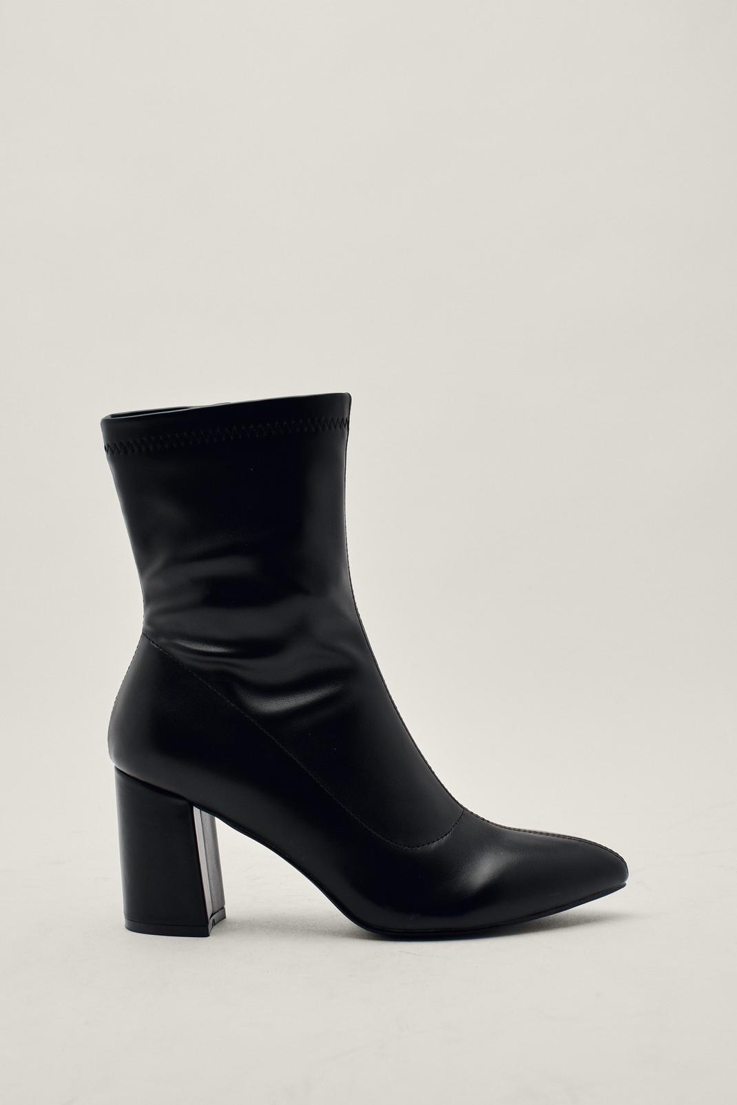 Black Faux Leather Block Heel Sock Boots image number 1
