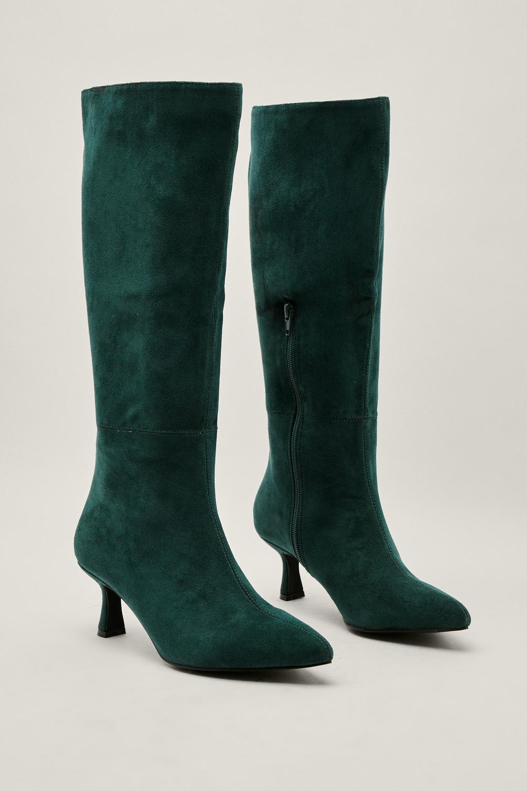 Dark green Faux Suede Pointed Knee High Boots image number 1