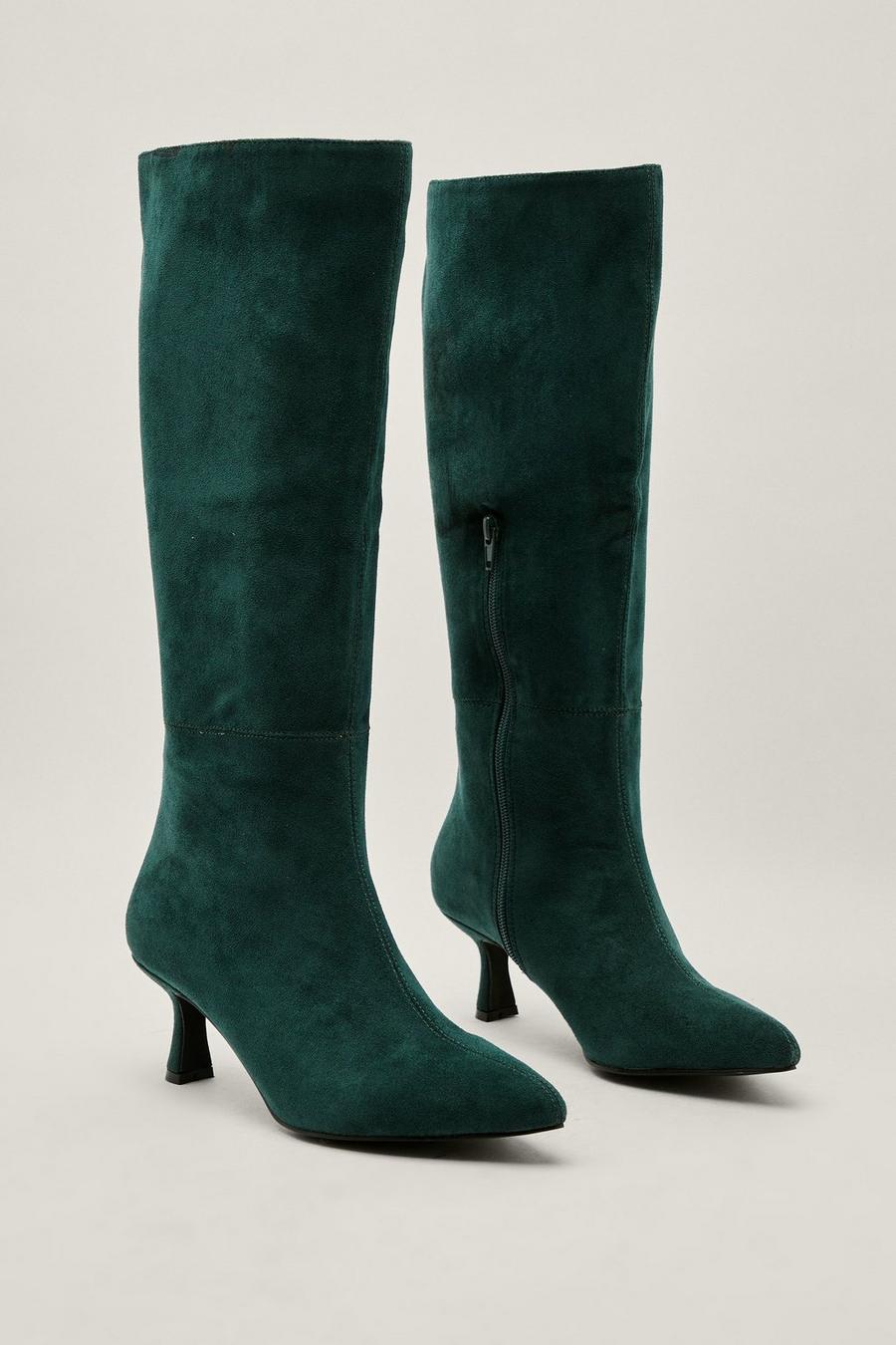 Faux Suede Pointed Knee High Boots