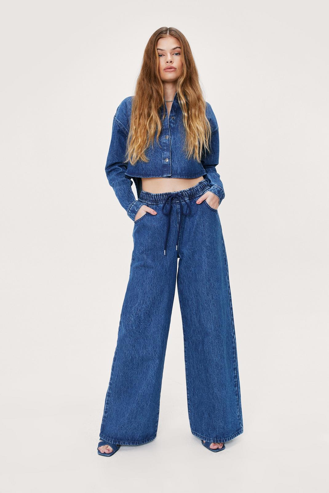 Wide-leg jeans with drawstring - Women's fashion