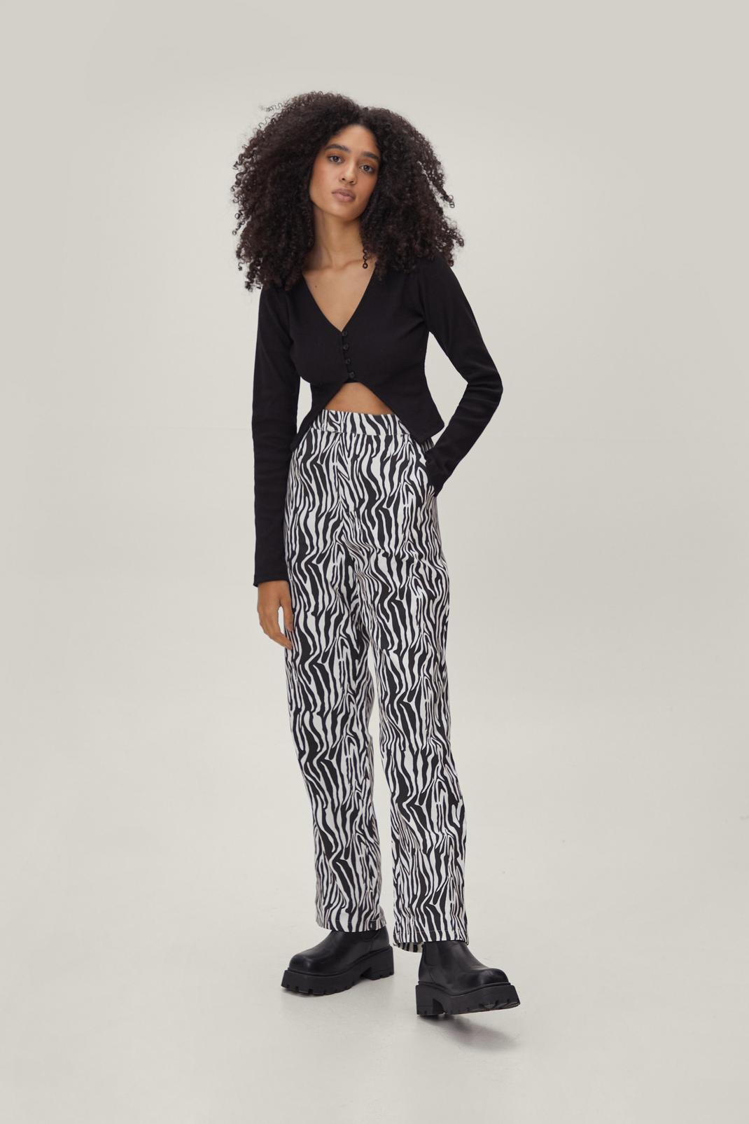 Ivory Tiger Print Woven Straight Leg Pants image number 1