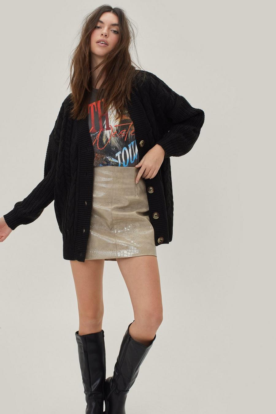 Faux Leather Croc Mini Skirt