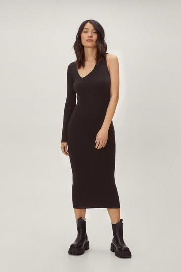 Knitted Cut Out One Shoulder Midi Dress black