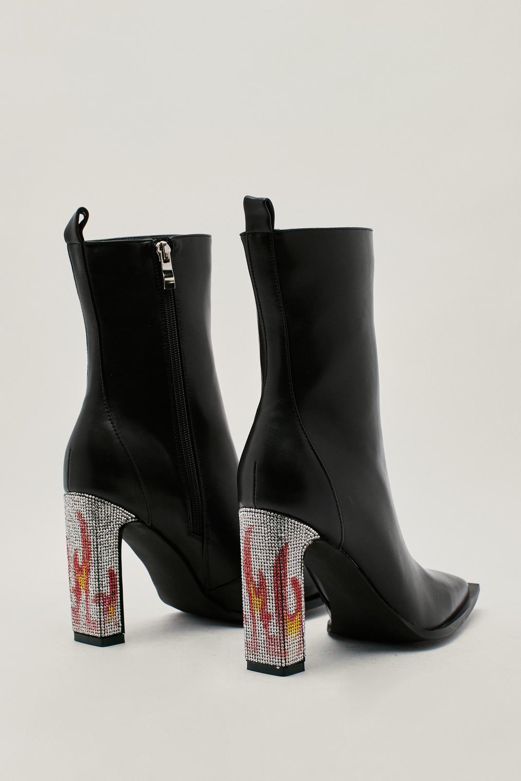 Black Flame Diamante Heel Ankle Boots image number 1