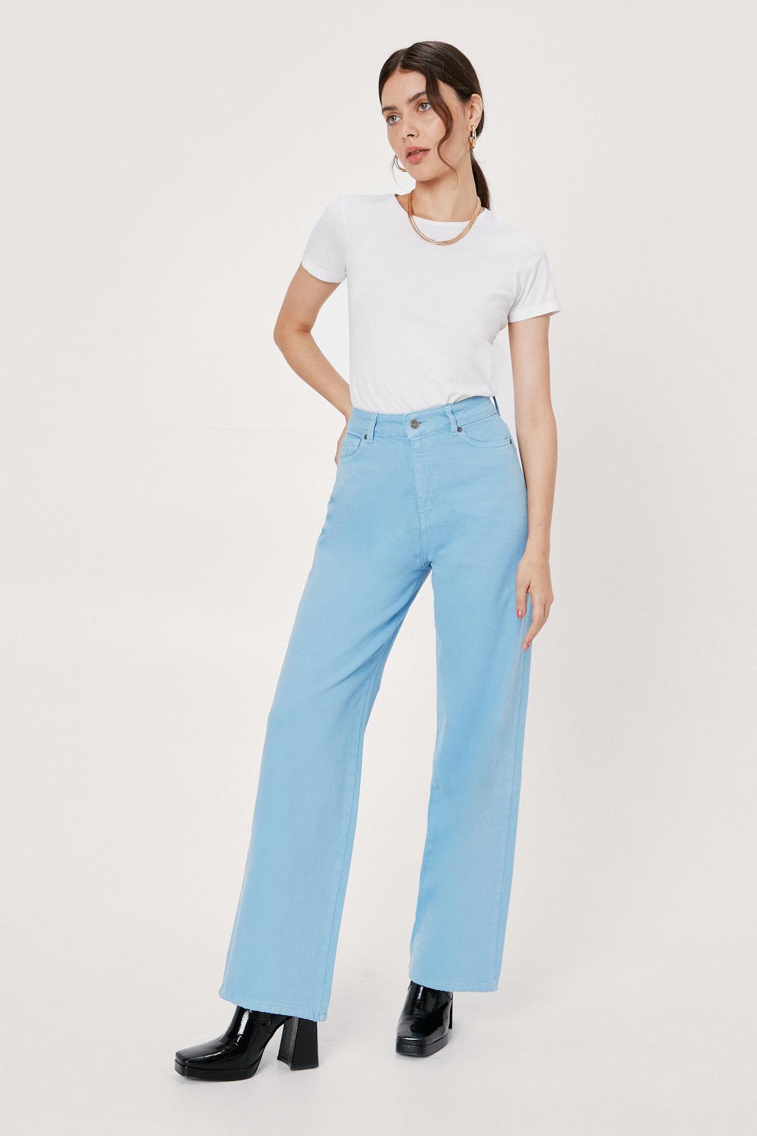 Powder blue Colored Straight Leg High Waisted Denim Jeans image number 1