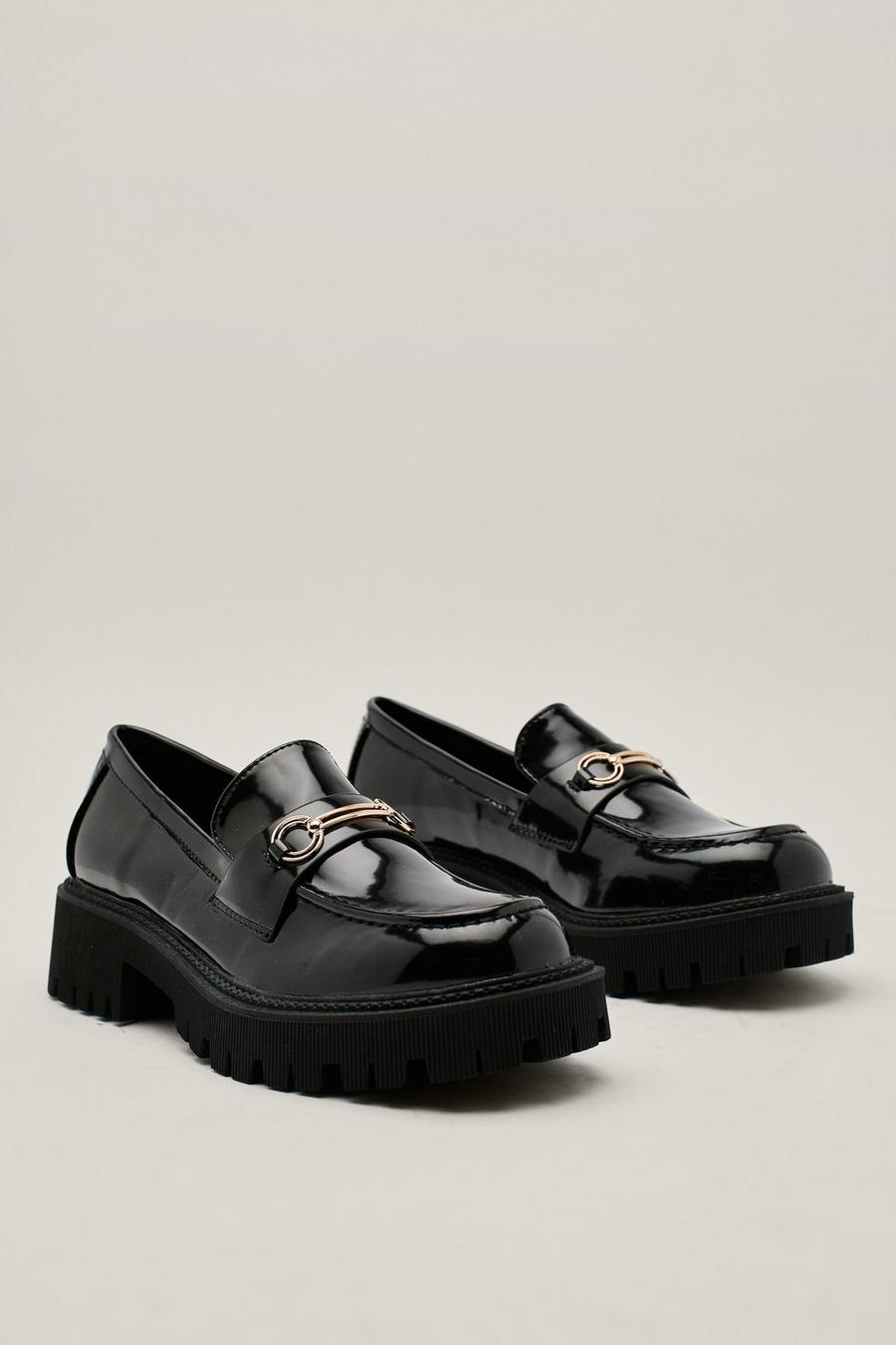 Buckle Detail Chunky Patent Faux Leather Loafers