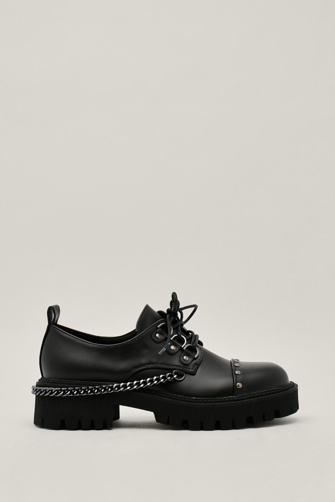 Chaussures richelieu à semelle crantée et chaîne, Black image number 1