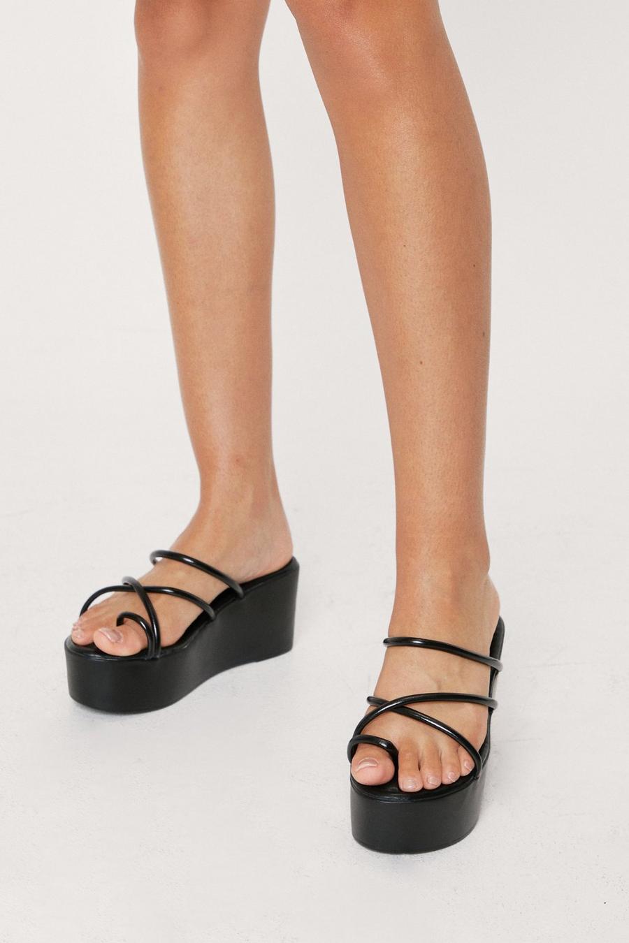 Faux Leather Strappy Toe Loop Wedges