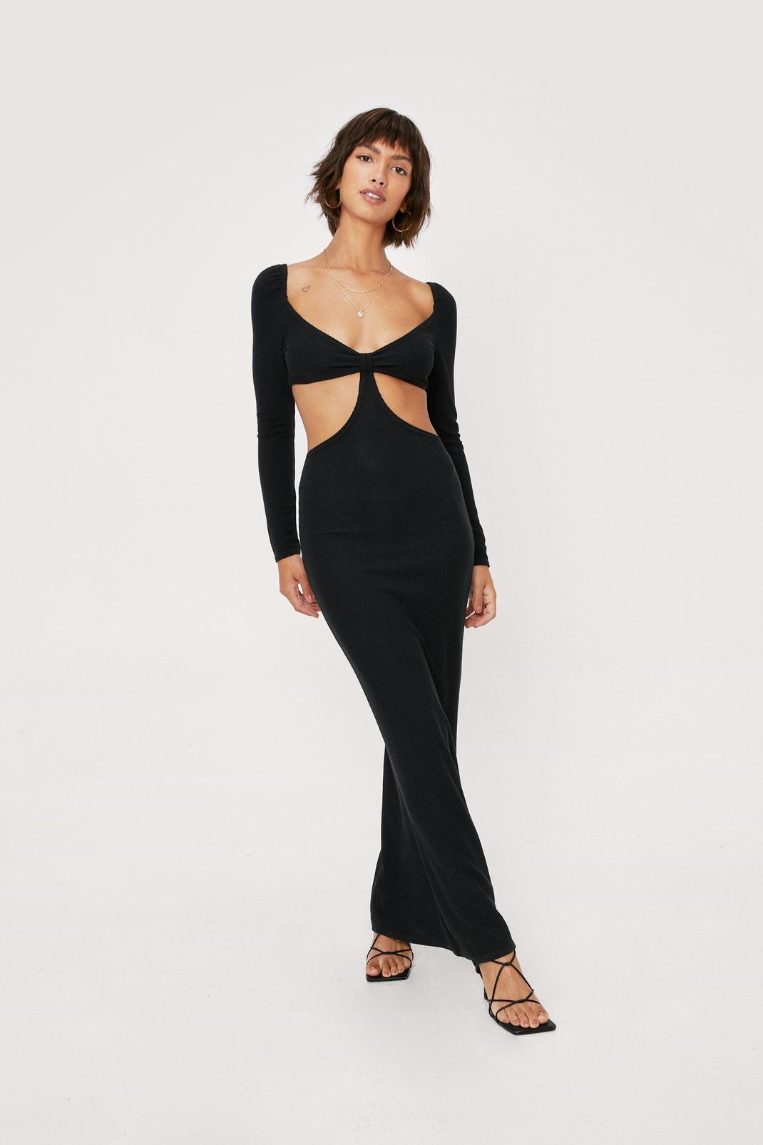 Long Sleeve Knot Front Cut Out Maxi Dress