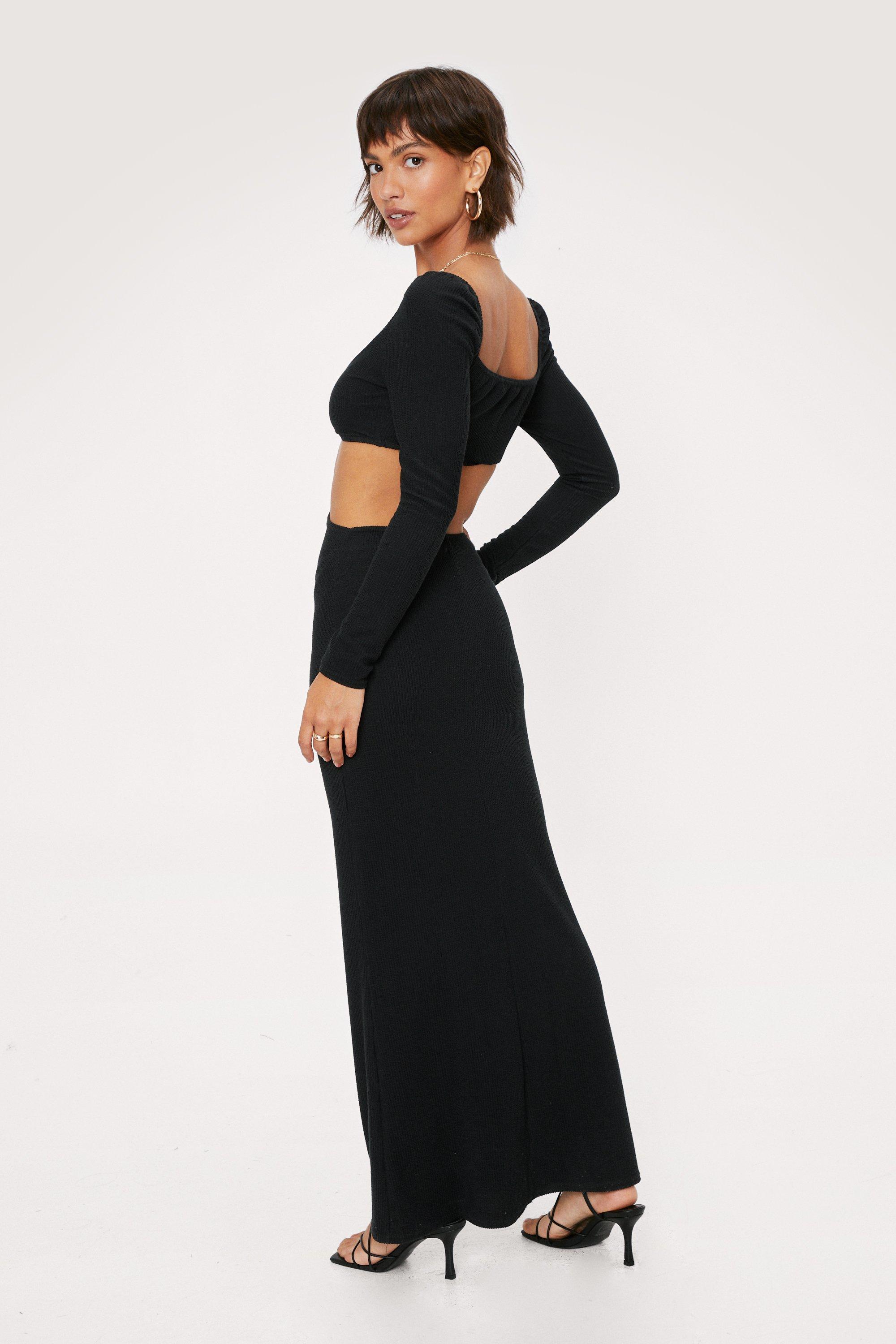 Long Sleeve Knot Front Cut Out Maxi ...