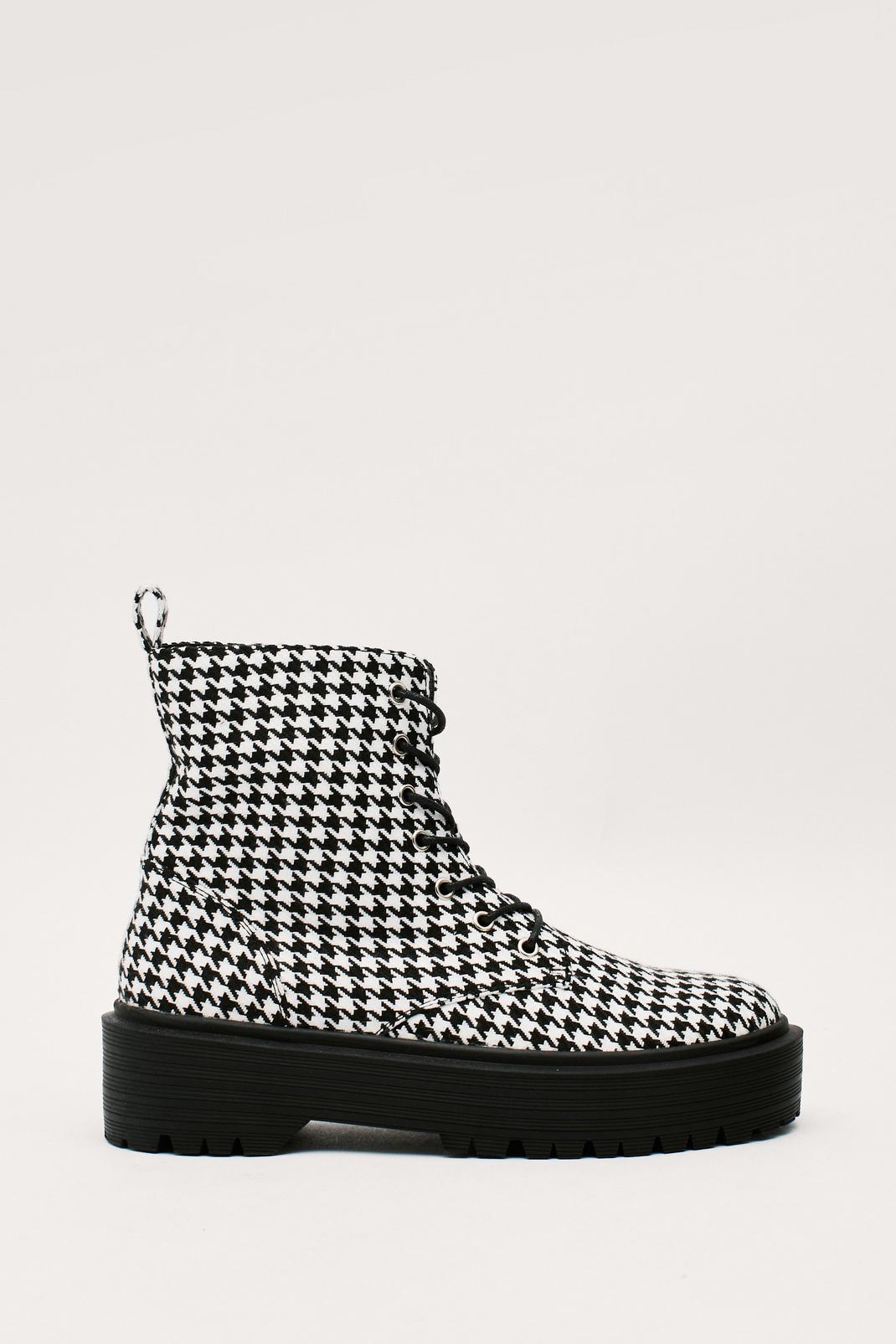 Black_white Houndstooth Chunky Hiker Boots image number 1