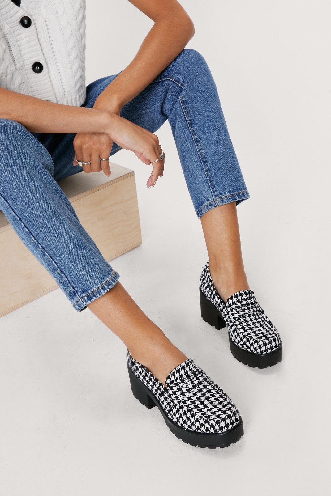 Black_white Houndstooth Chunky Heeled Loafers image number 1
