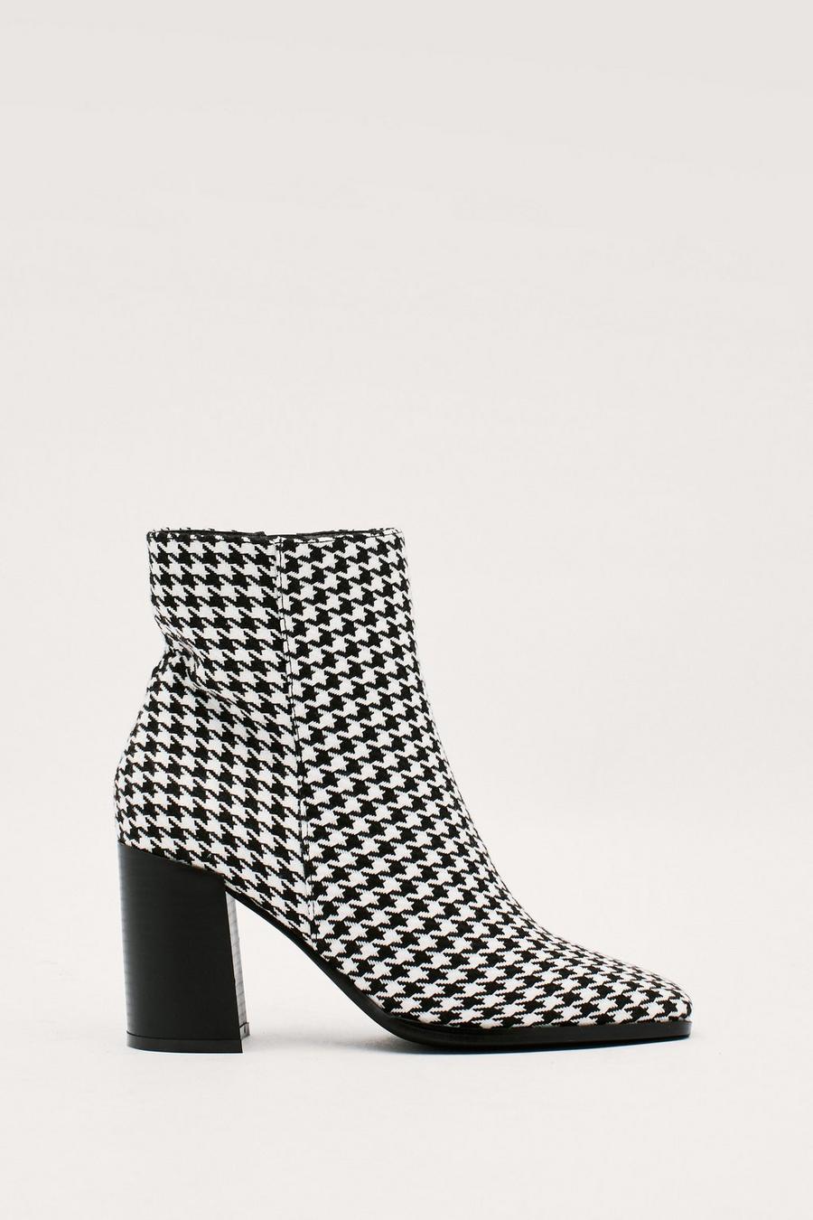 Houndstooth Square Toe Ankle Boots