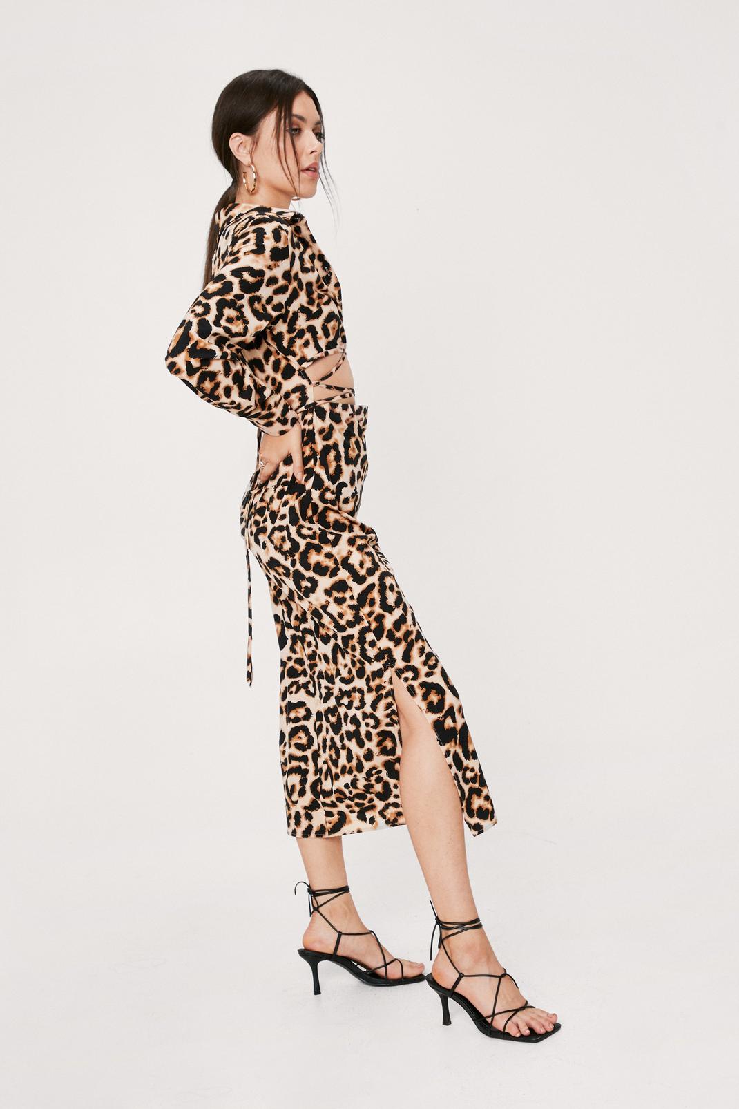 109 Leopard Strappy Cut Out Midi Shirt Dress image number 2