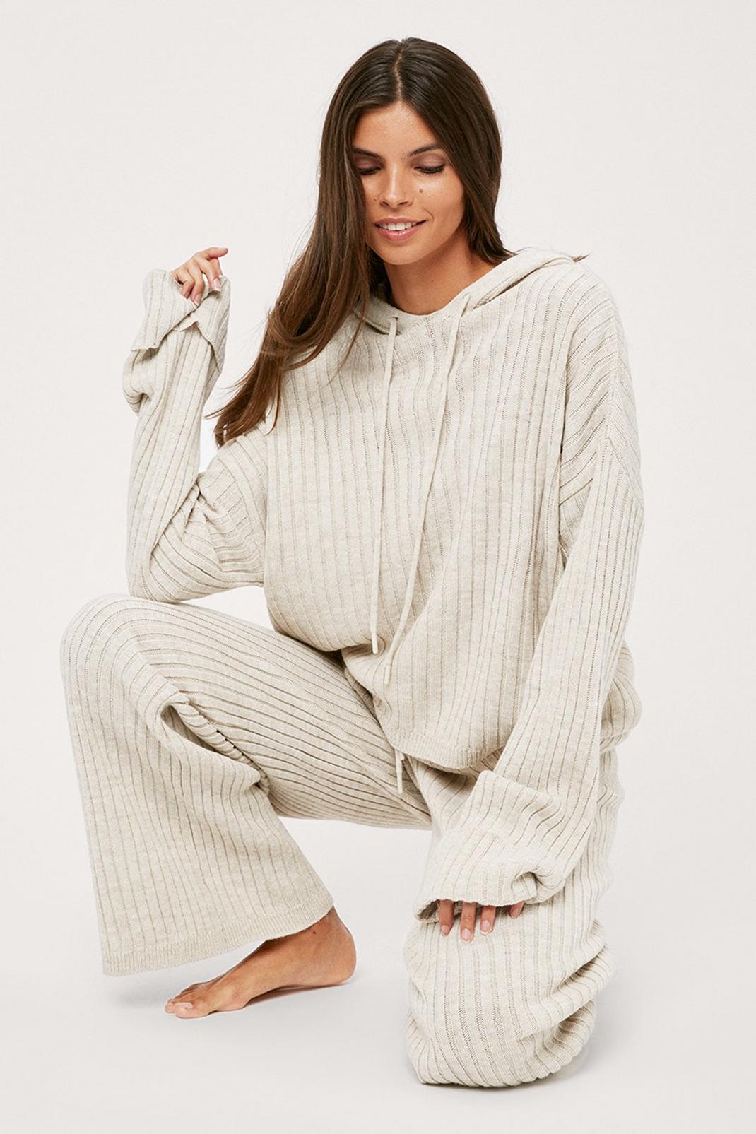 Oatmeal Knitted Hoodie and Trousers Lounge Set image number 1