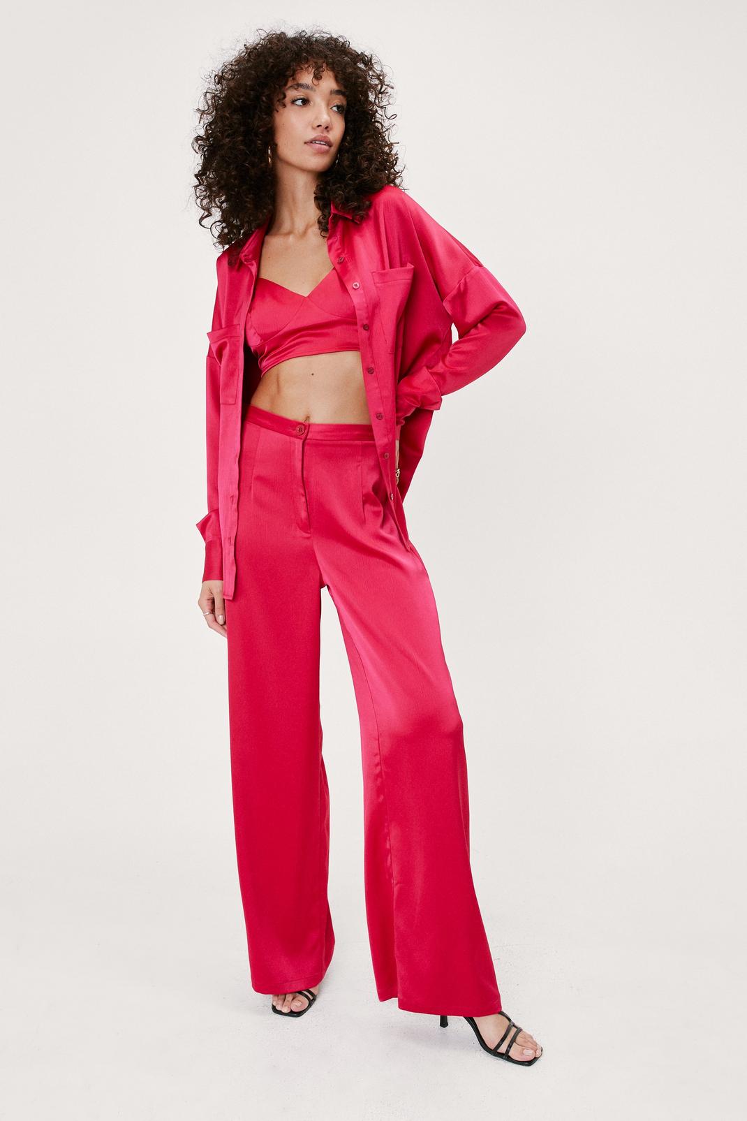 Berry Satin High Waisted Wide Leg Pants image number 1