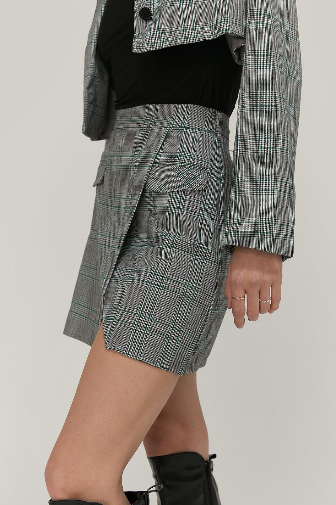 Grey Check Asymmetric Mini Skirt image number 1