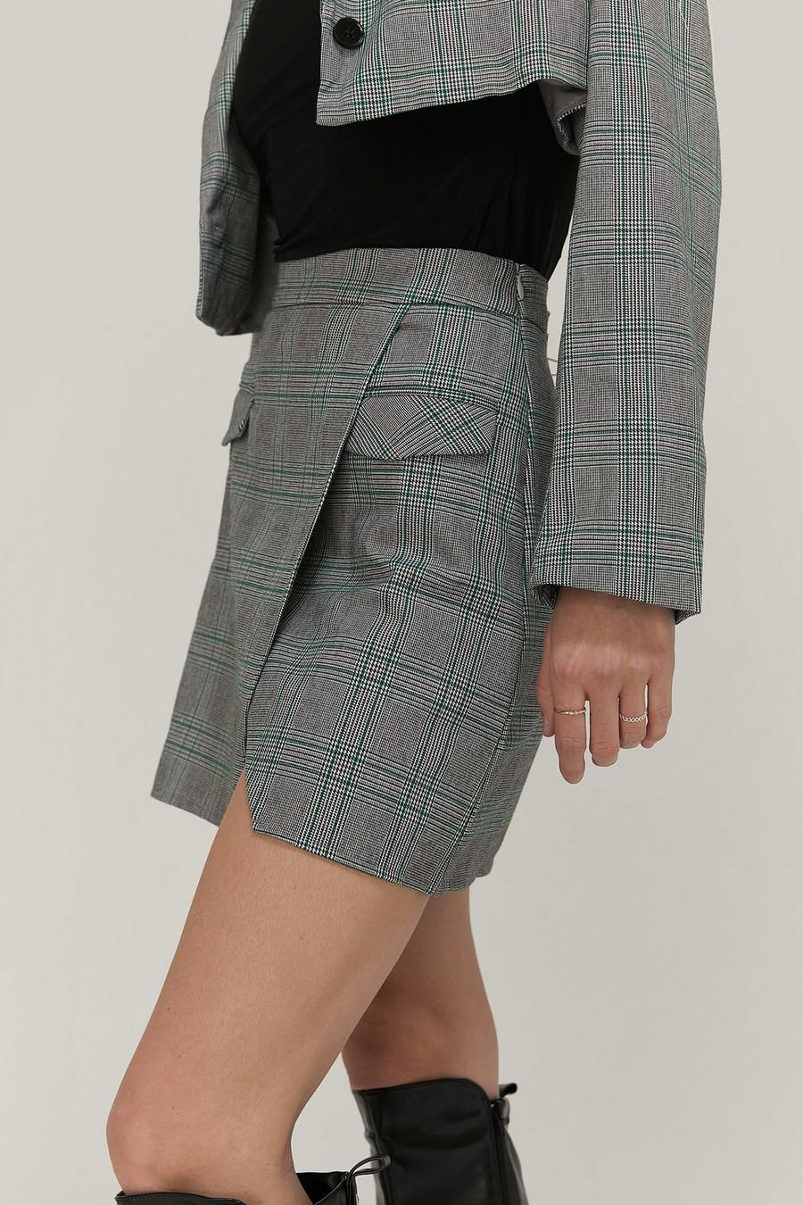 Mini jupe portefeuille à fente et imprimé carreaux