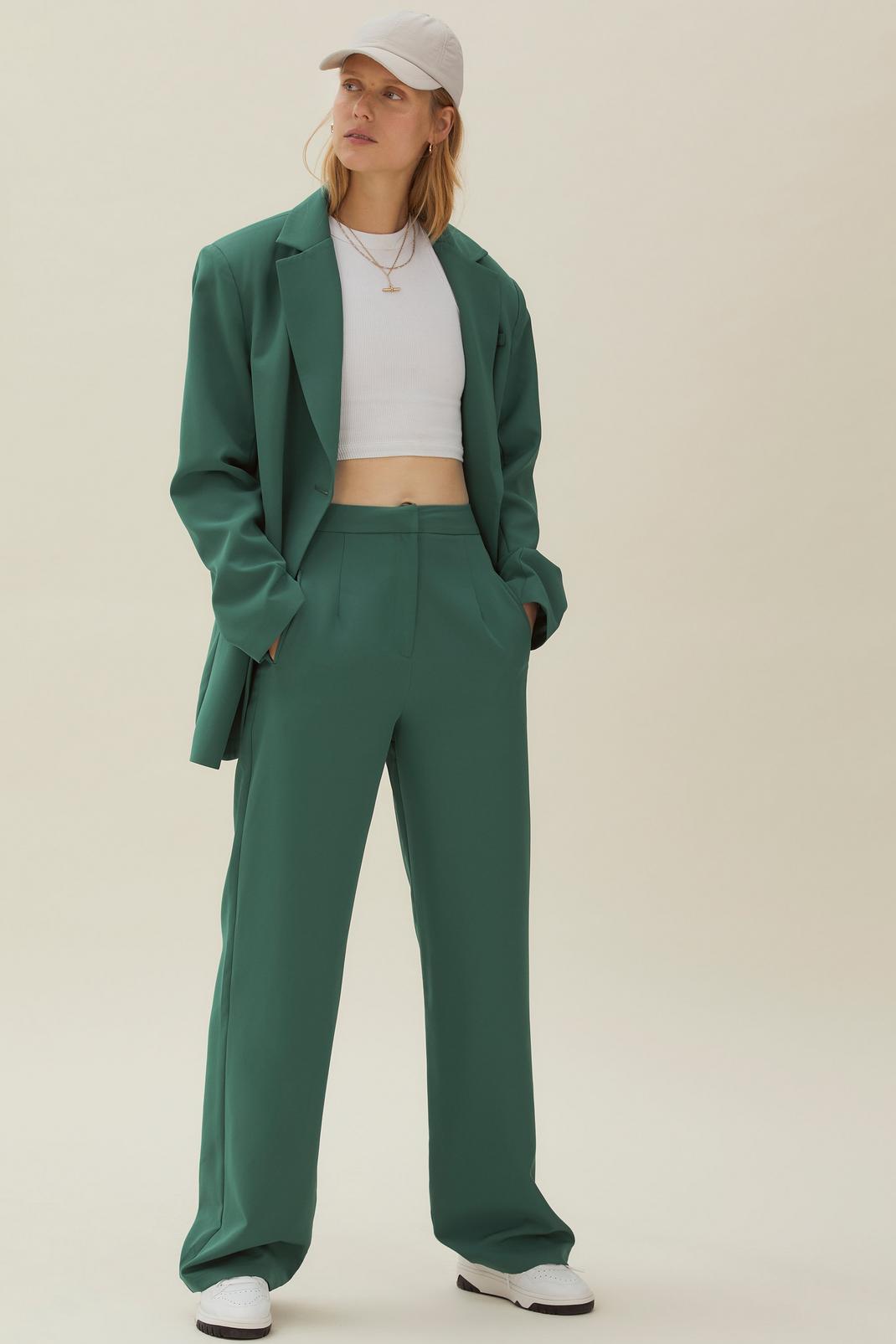 Green High Waisted Tailored Wide Leg Pants image number 1
