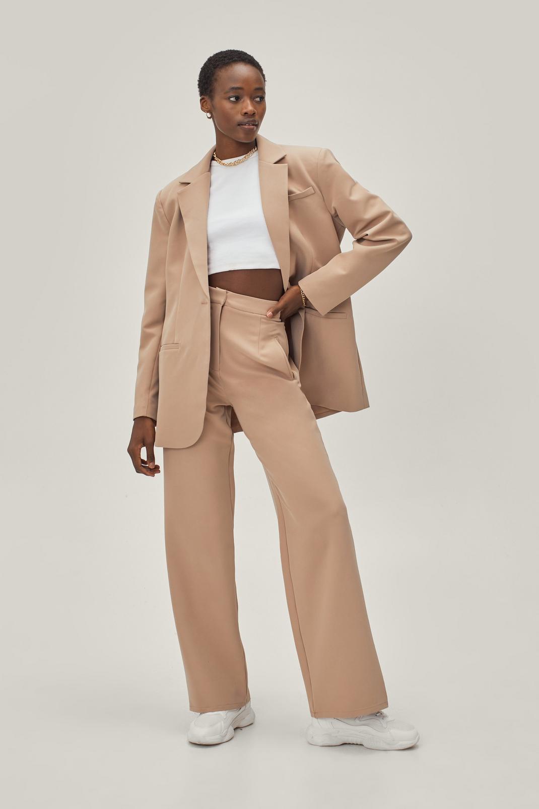 Taupe High Waisted Tailored Wide Leg Pants image number 1