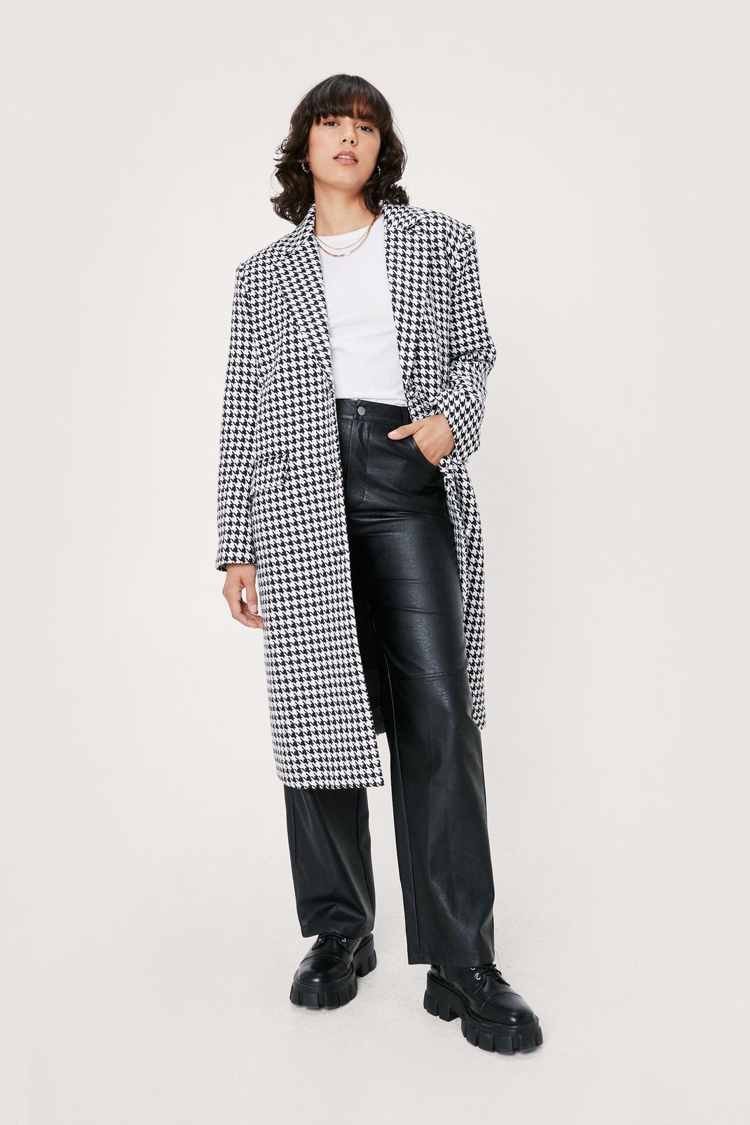 Black Oversized Button Down Houndstooth Coat image number 1