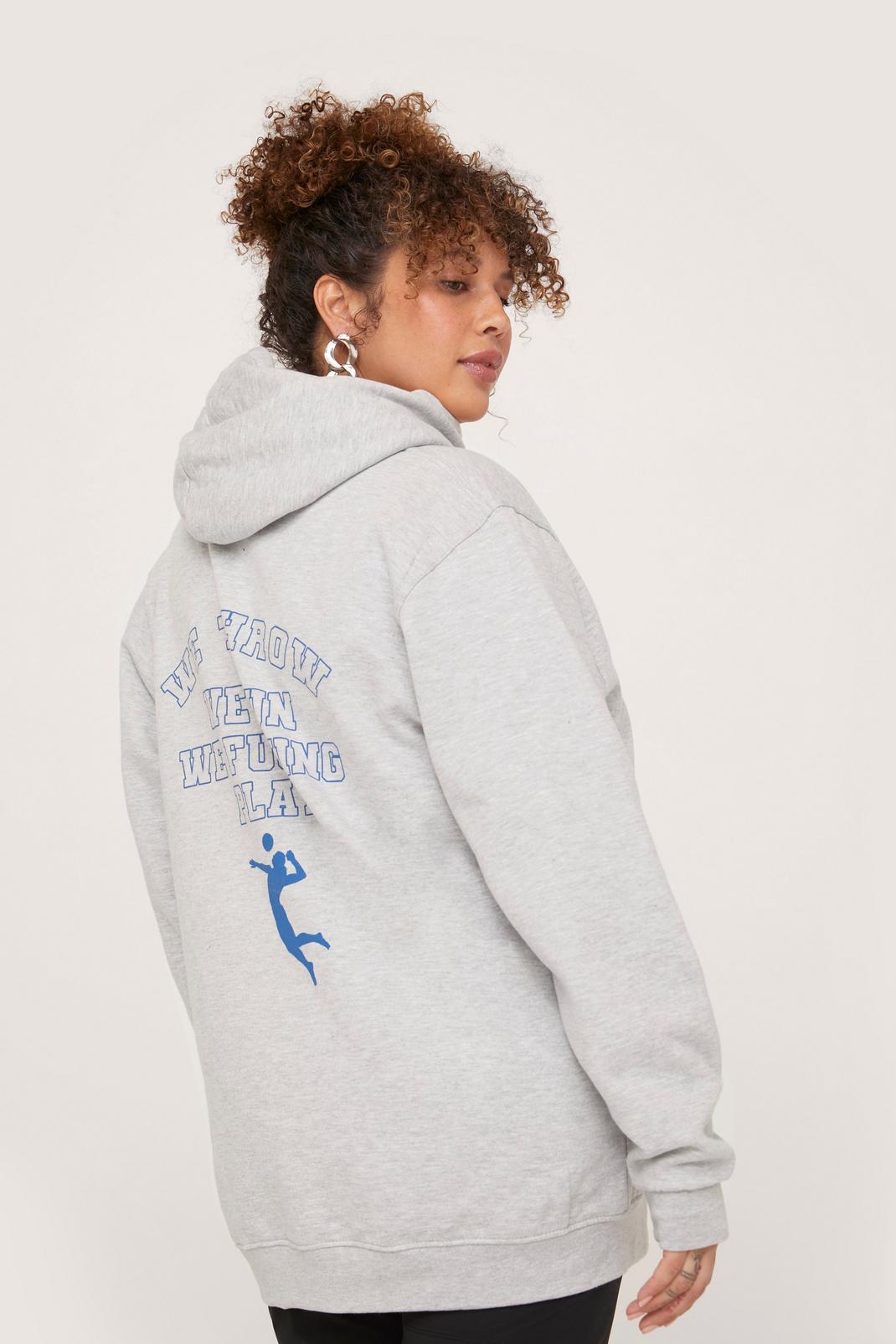 Grey marl Plus Size We Throw Graphic Oversized Hoodie image number 1