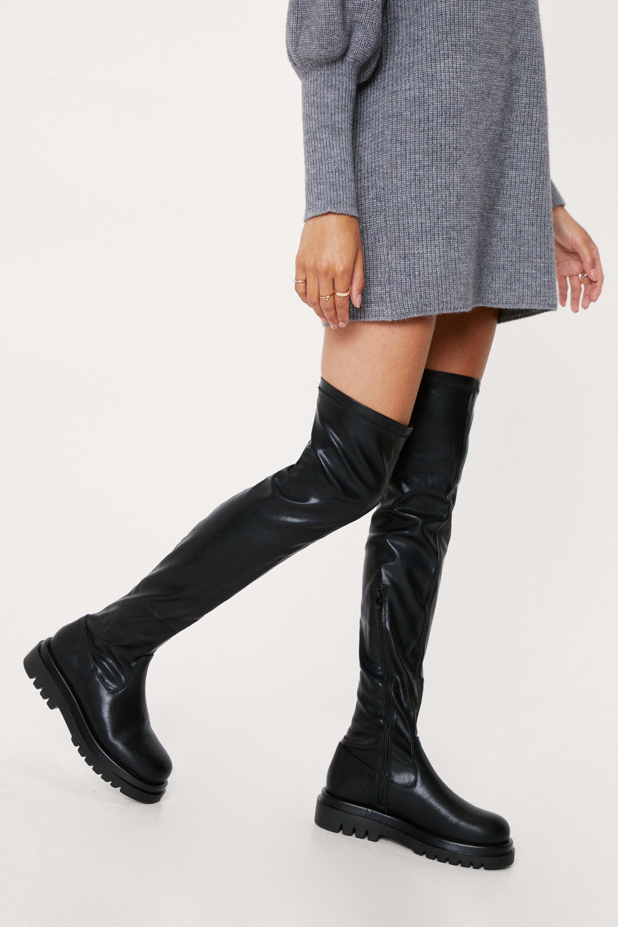 Stretch Faux Leather Boots Outlet | bellvalefarms.com