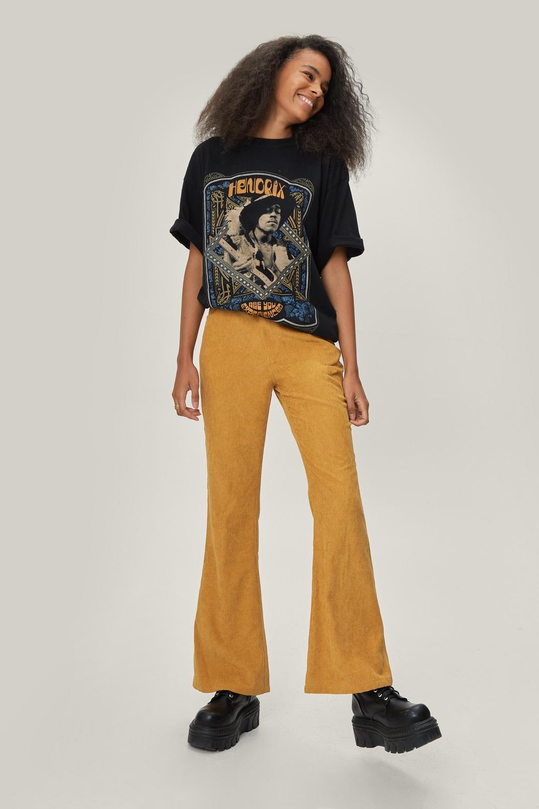 Mustard Corduroy High Waisted Flared Pants image number 1