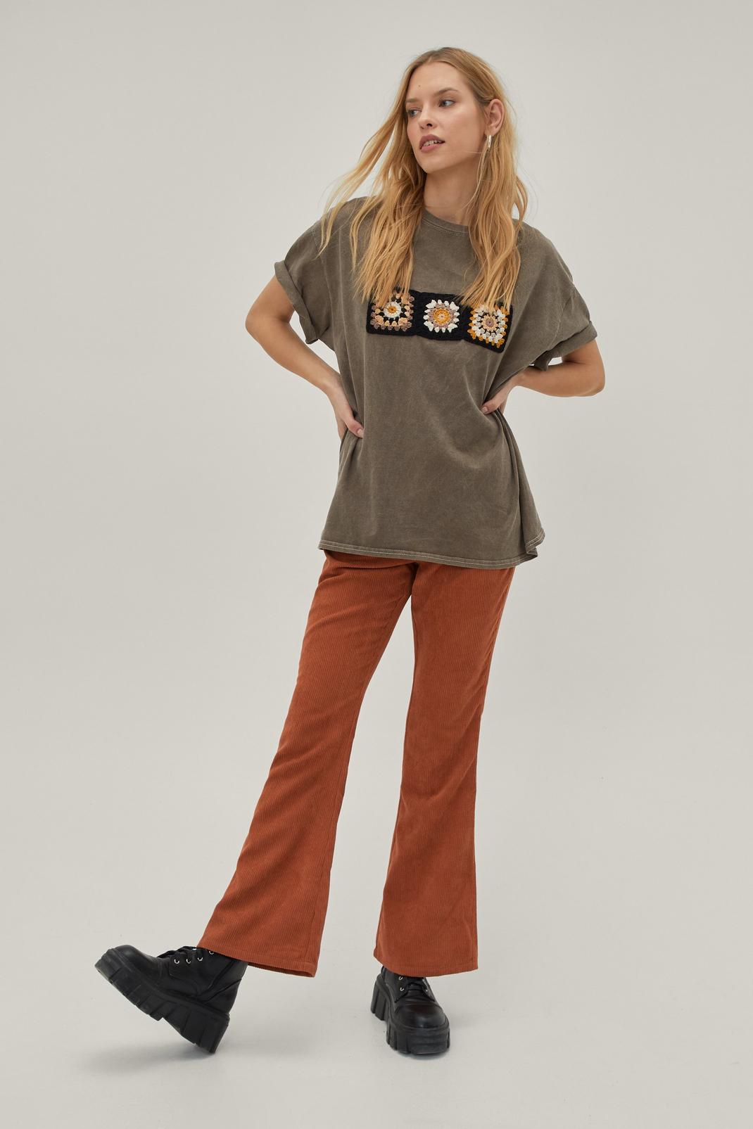 Rust Corduroy High Waisted Flared Pants image number 1